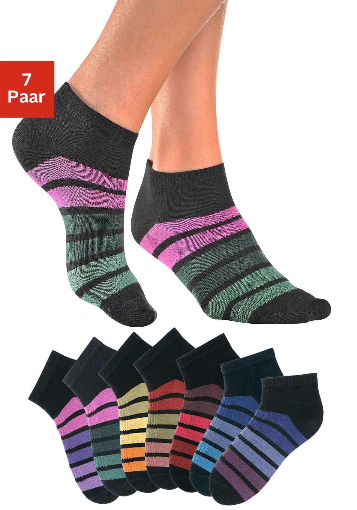 H.I.S Sneakersocken Packung, 7 Stk. tlg. mit bunten Ringeln günstig online kaufen