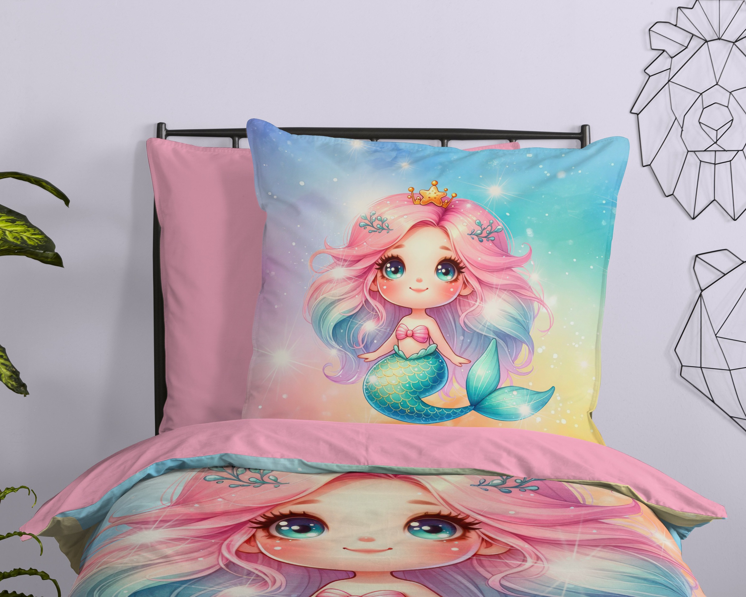 PURE luxury collection Kinderbettwäsche »Zia« 2 Mikrofaser, 135x200, 2 Teilig, Wendeoptik, Mädchen, Meerjungfrau