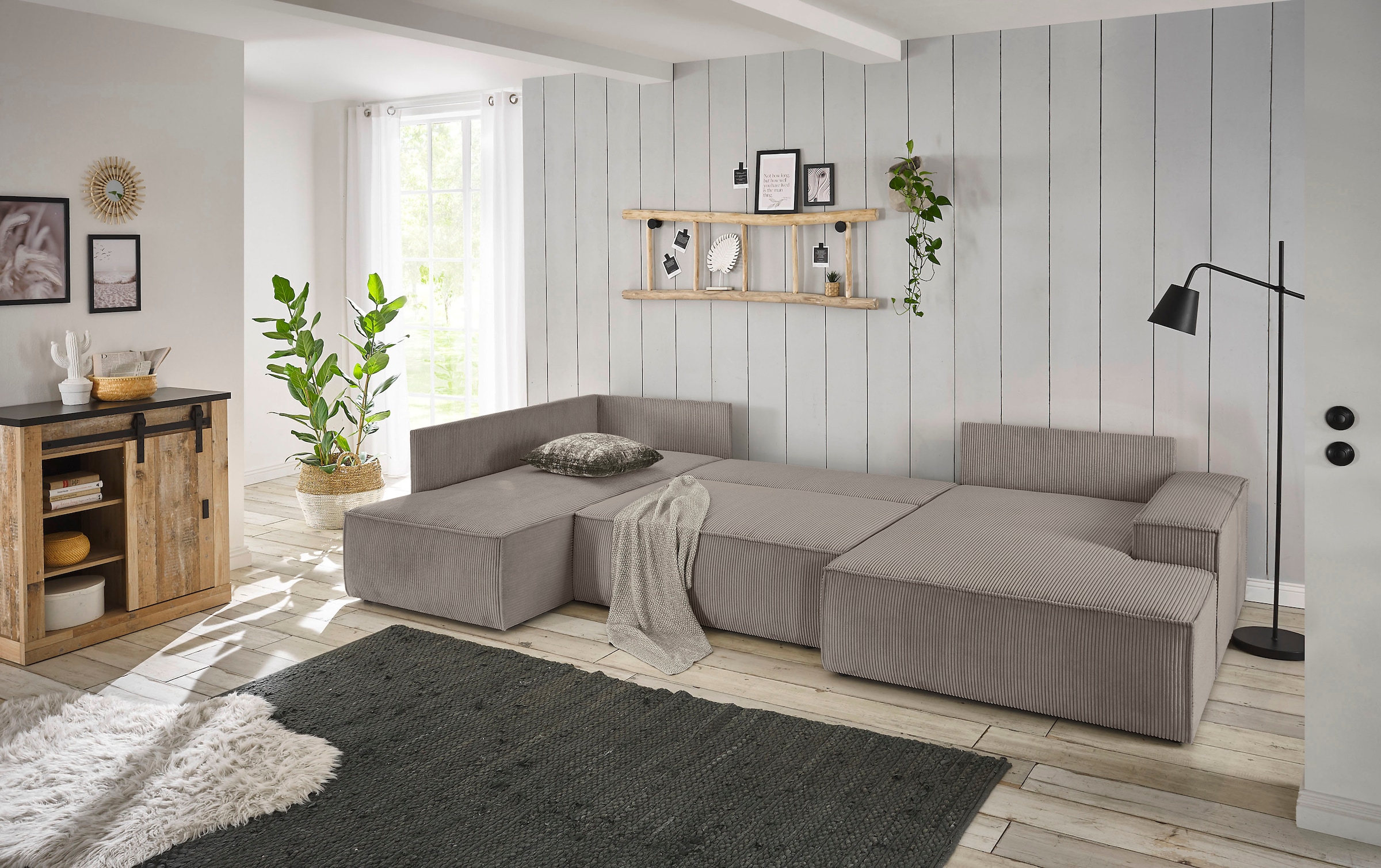 Home affaire Wohnlandschaft »SHERWOOD 329 cm, U-Form, Schlafsofa,«