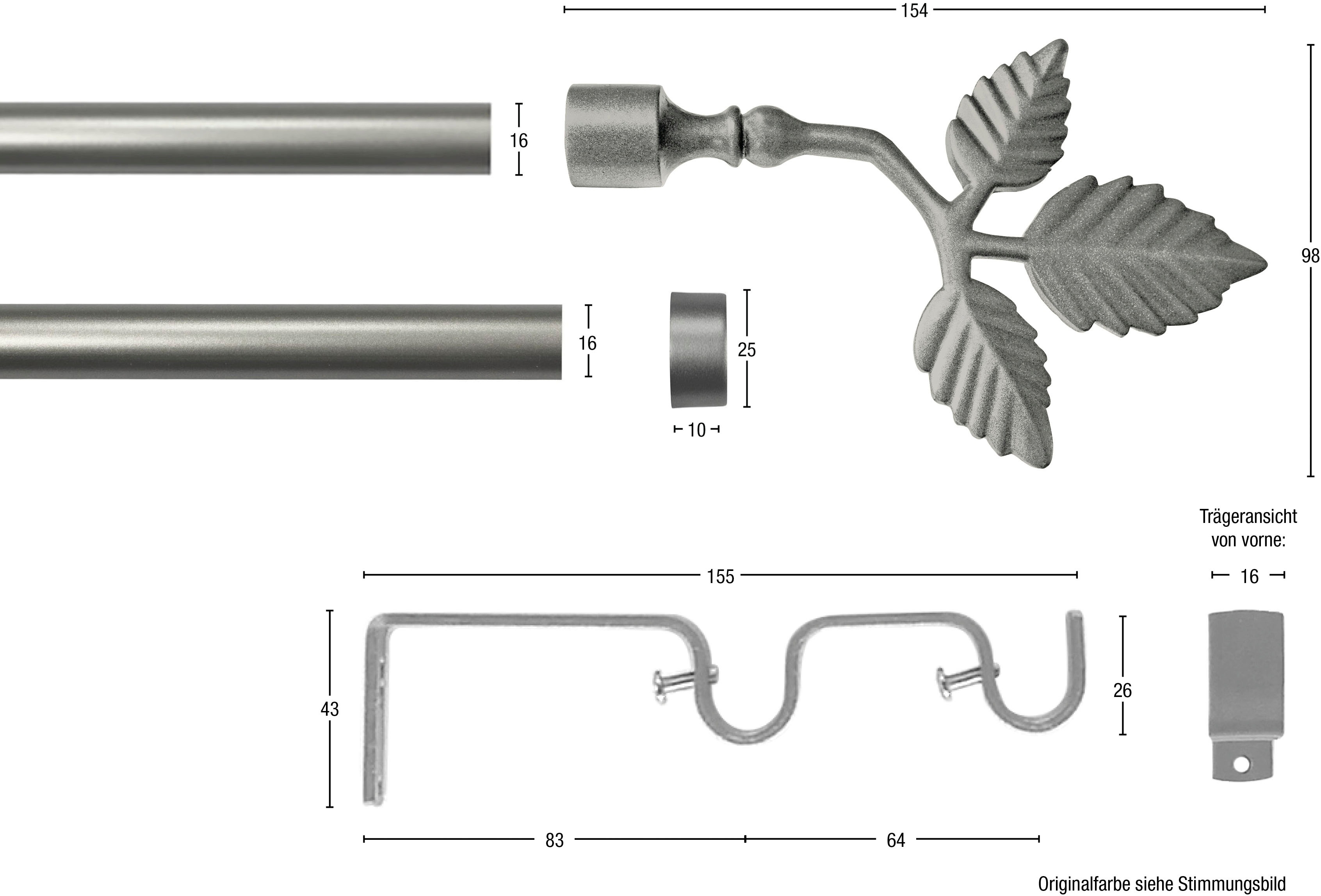 Thumbnail - GARESA Gardinenstange "SHEET mit offenem Träger" Ø 16 mm 2 läufig-läufig Wunschmaßlänge;Träger;Endstücke;Befestigungsmat...