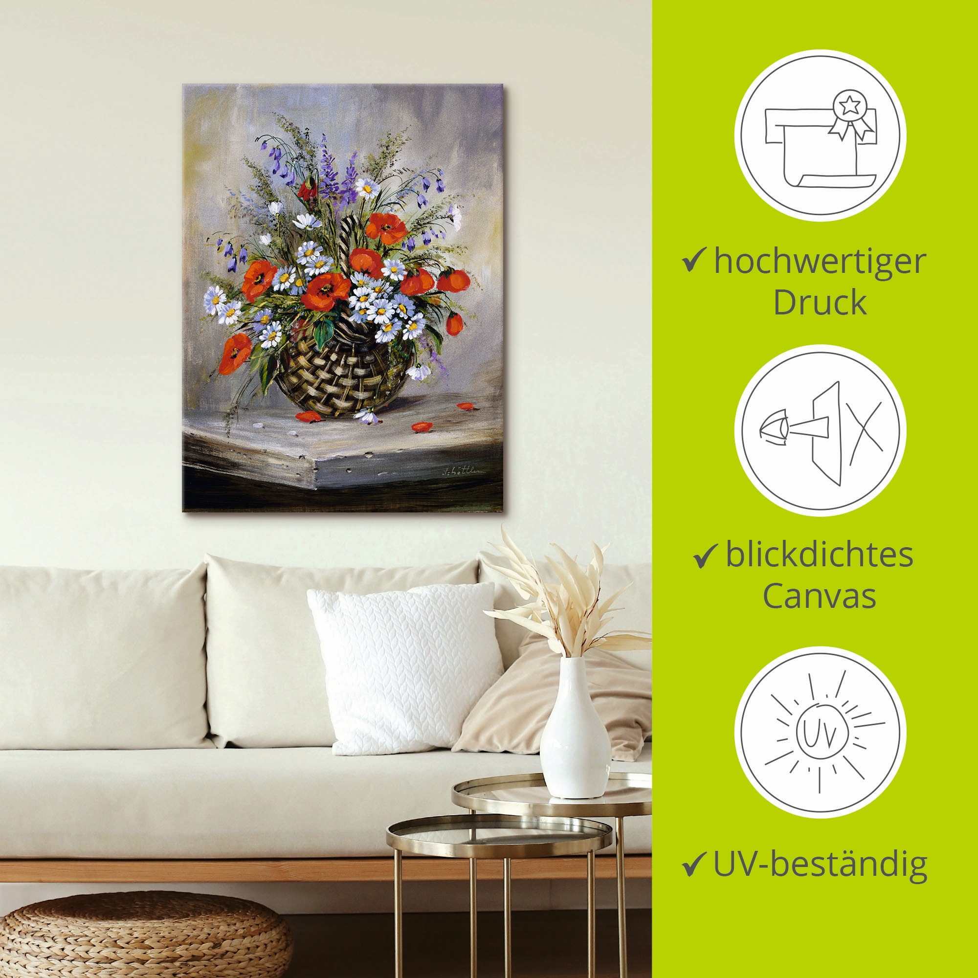 Artland Leinwandbild »Blumiger Korb«, Blumen, (1 St.), auf Keilrahmen gespannt