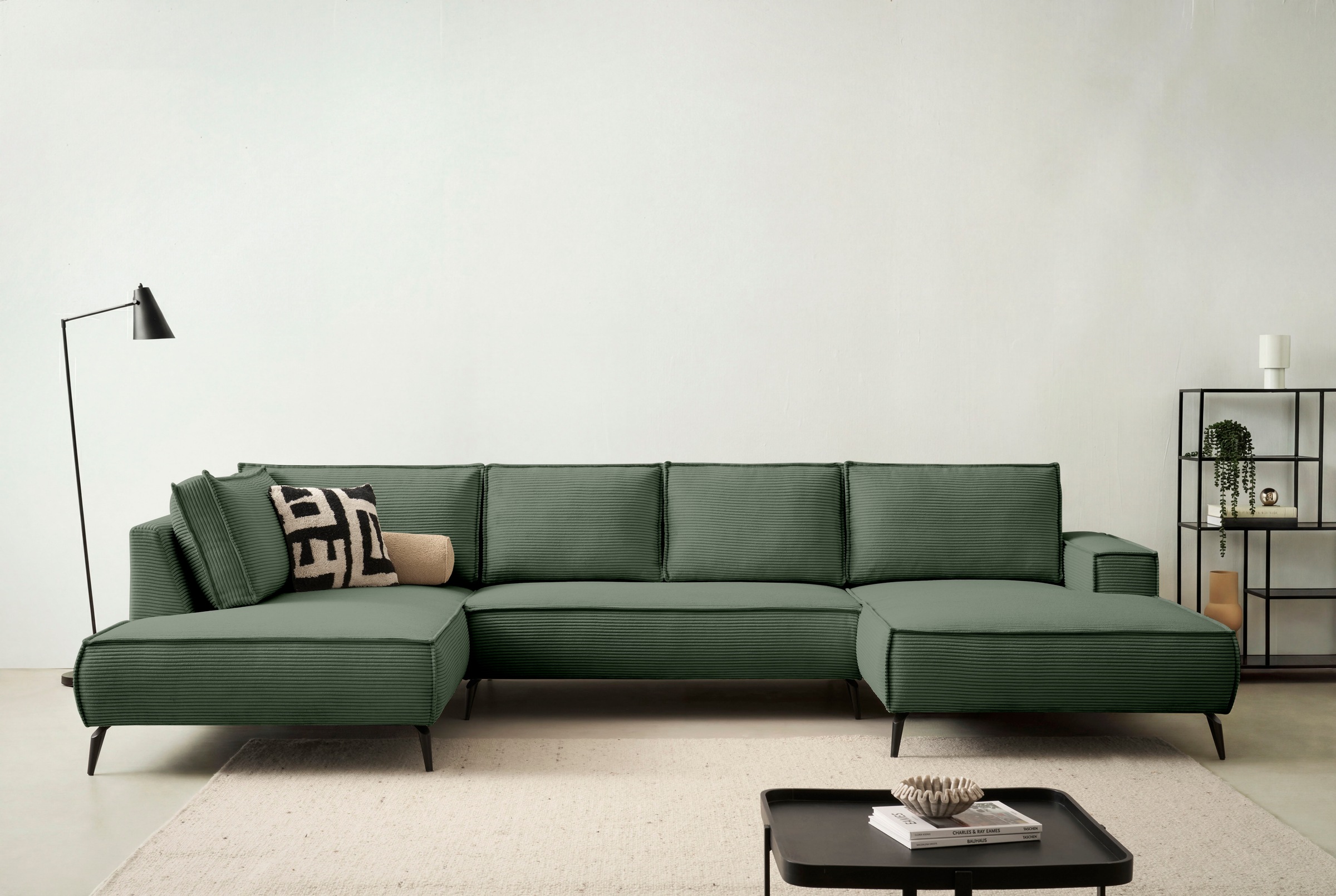 OTTO home Wohnlandschaft "TVINNU Cord, 354 cm" Recamiere rechts/links, schwarze Metallfüße, bequeme Sitz-/Liegefläche