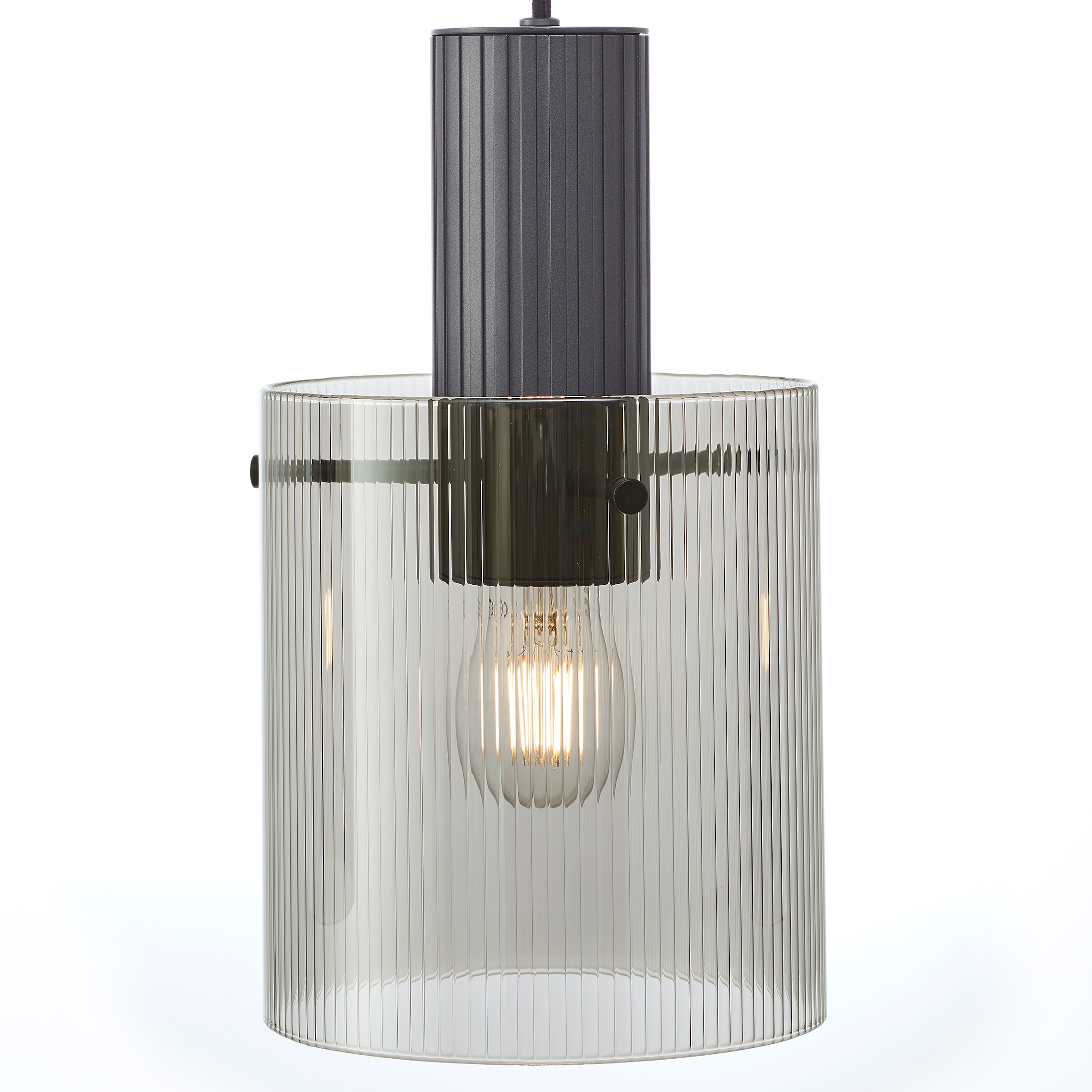 Brilliant Pendelleuchte »Riffelini«, 3 flammig, Leuchtmittel E27 | ohne Leuchtmittel, 150 x 98 x 18 cm, 3x E27, kürzbar, geriffeltes Rauchglas, anthrazit