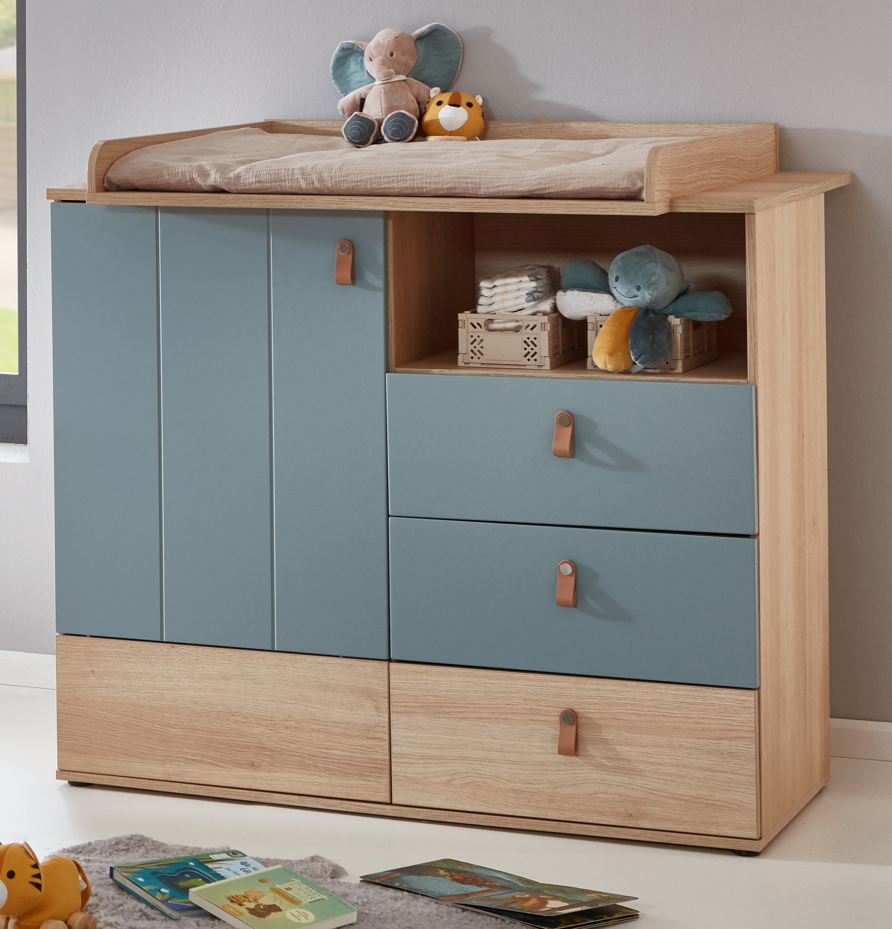 arthur berndt Babyzimmer-Komplettset »Babyzimmer-Set »Roofy« 3-teilig mit 1-türigem Kleiderschrank«, (Set, 3 tlg., Babymöbel-Set »Roofy« Kleiderschrank,Kinderbett+Wickelkommode)