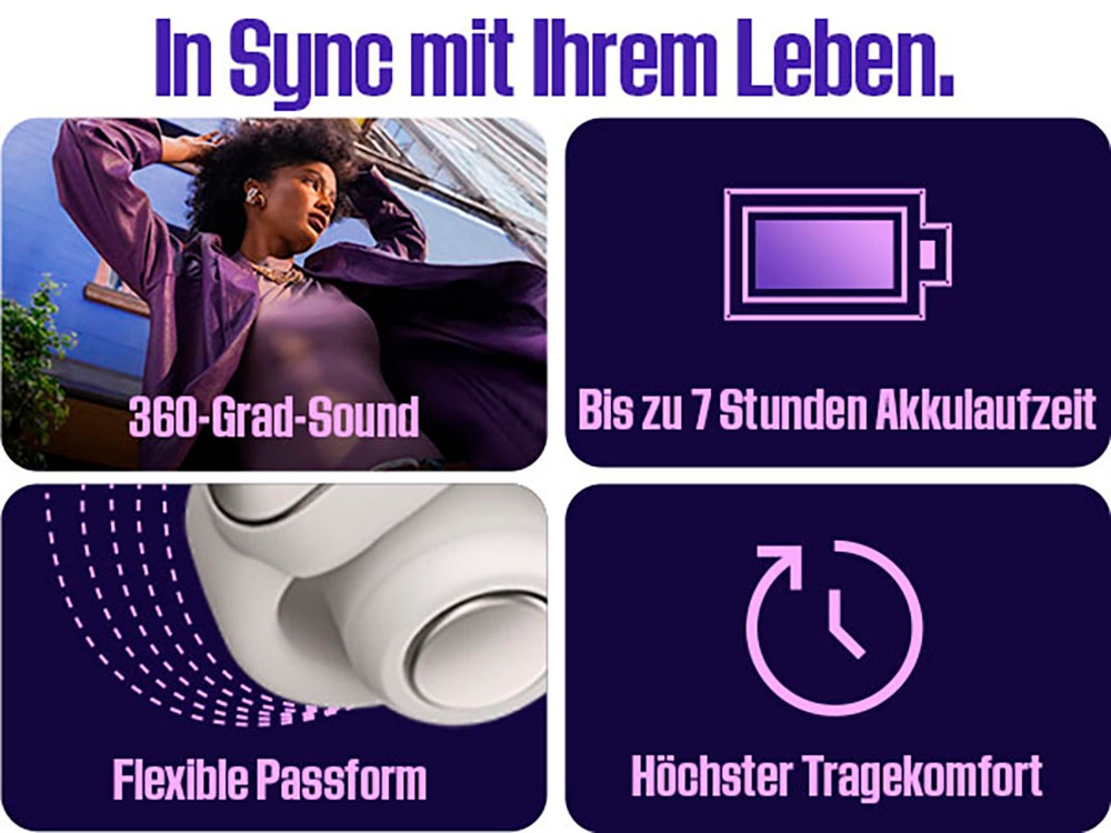 Bose Kopfhörer »Ultra Open Earbuds mit 2 Modi: Immersive Sound, Stereo«, Bluetooth, Stummschaltung, Simple Sync, Google Fast Pair, Umgebung wahrnehmen