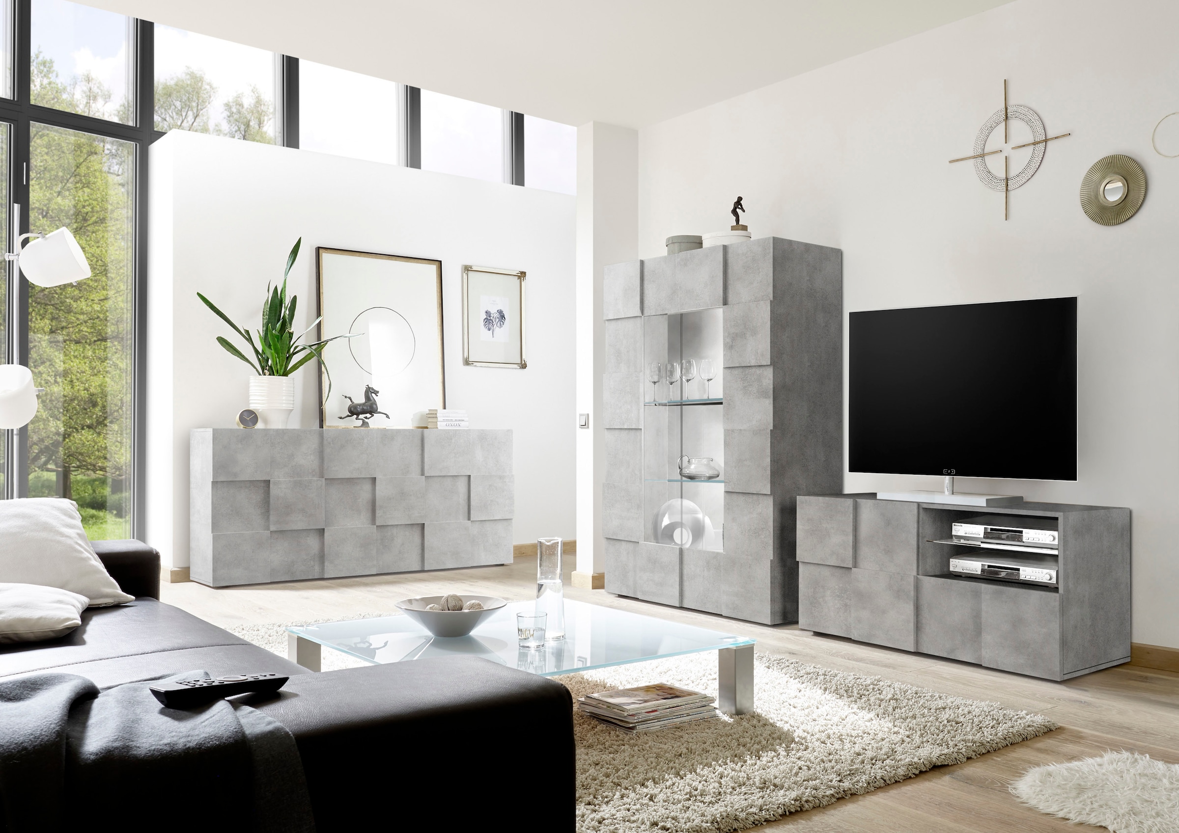 INOSIGN Sideboard »Dama Breite 181, Kommode 3 Türen, Anrichte«, Front in 3D-Optik, viel Stauraum, verschiedene Farben