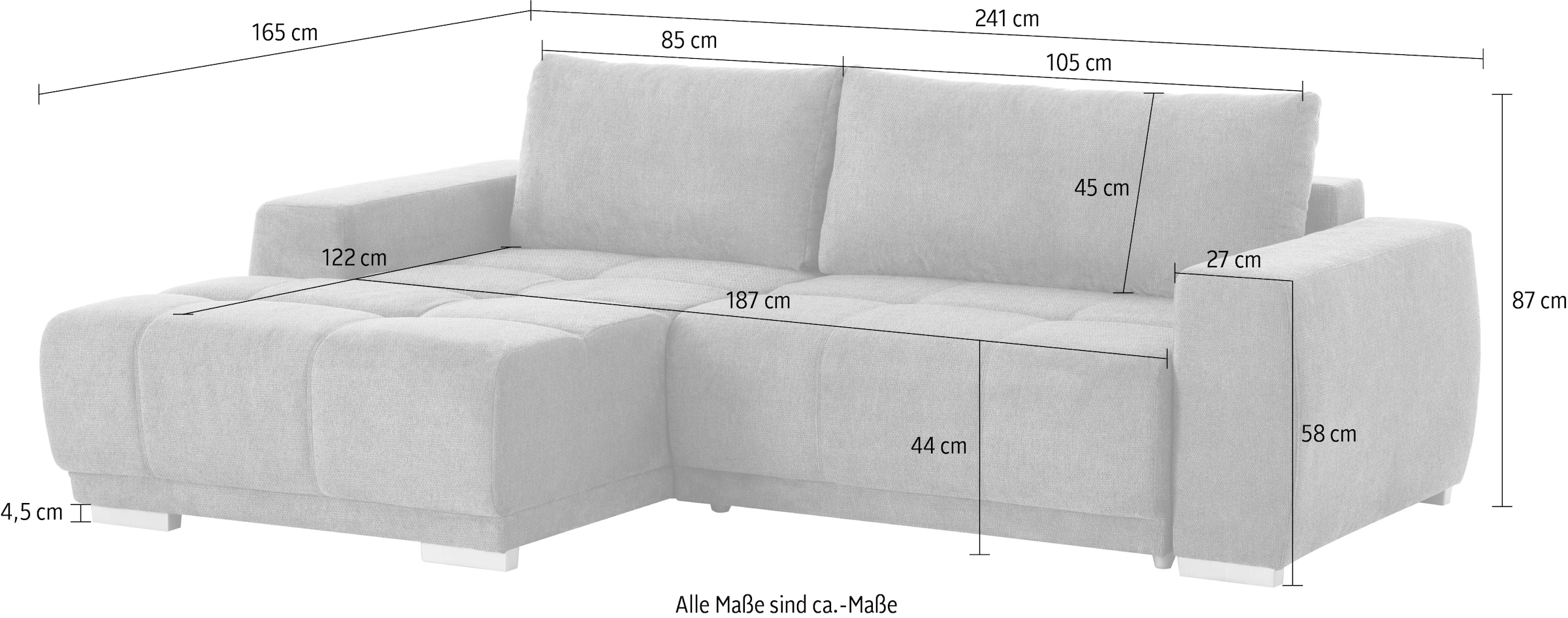 INOSIGN Ecksofa »Bolero L-Form«, mit edler Steppung, wahlweise mit Schlaffunktion & Bettkasten