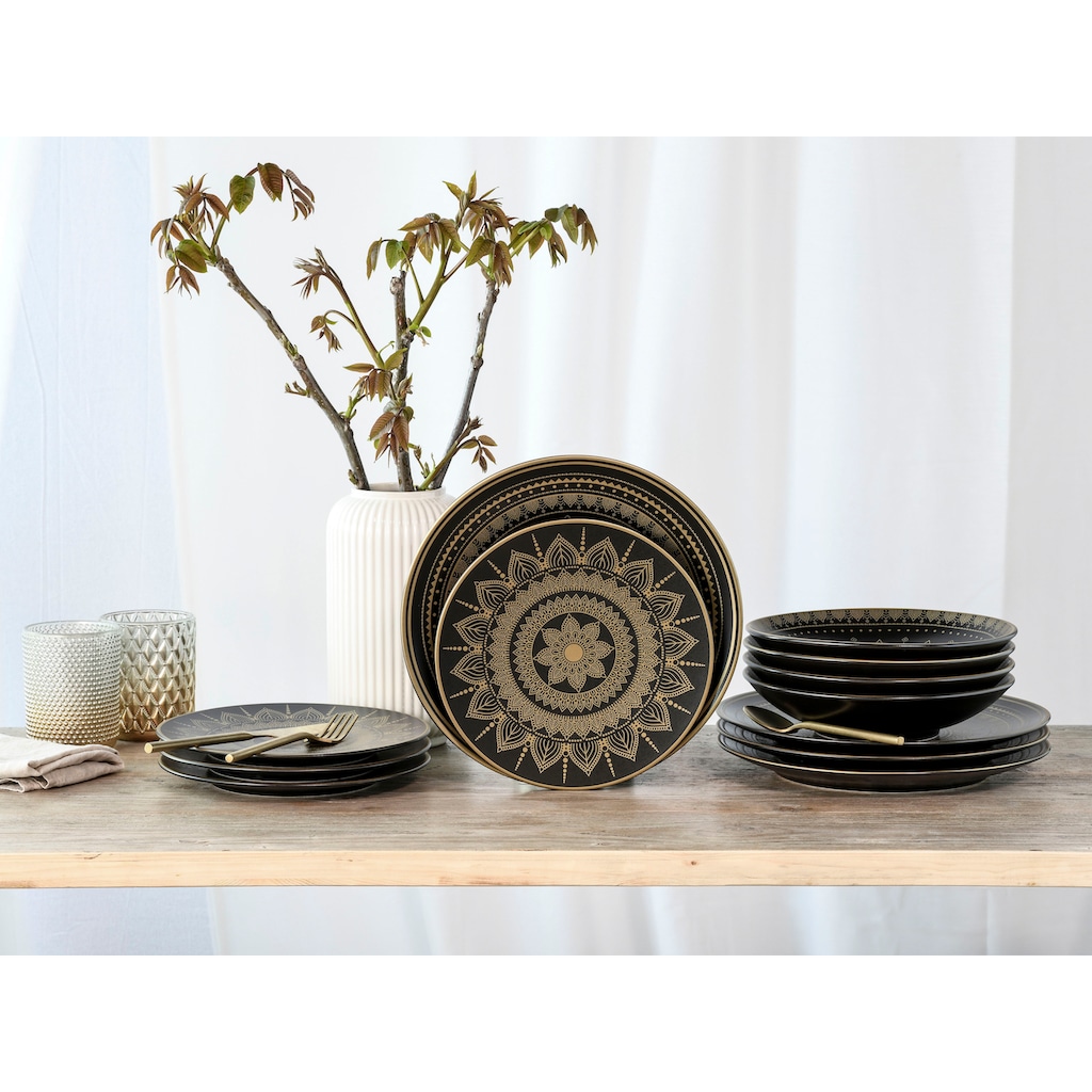 CreaTable Teller-Set »Mandala Gold«, (Set, 12 tlg., Tafelservice für 4 Personen)