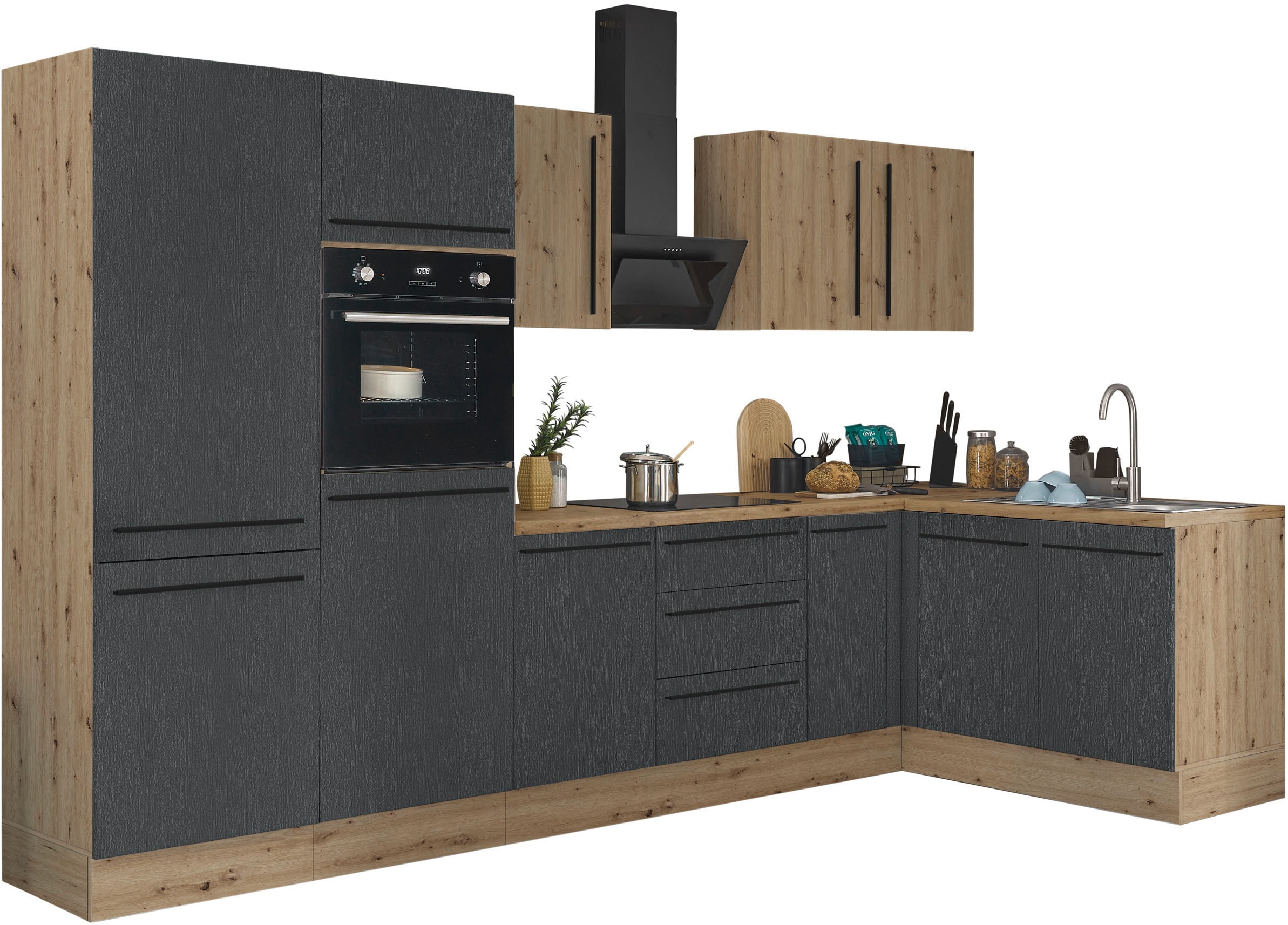 KOCHSTATION Winkelküche »Florida, Stellbreite 330x165 cm« wahlweise mit E-Geräten, mit Softclose für Türen und Schubkästen