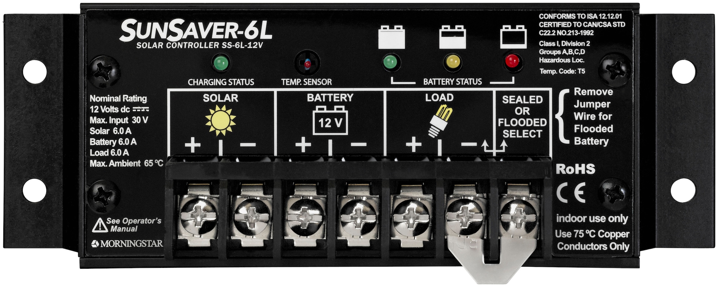 VICTRON ENERGY Solarladeregler "Morningstar Sunsaver SS-20L 24V", B:15,2cm H:5,5cm T:3,4cm, schwarz, Spannungsregler