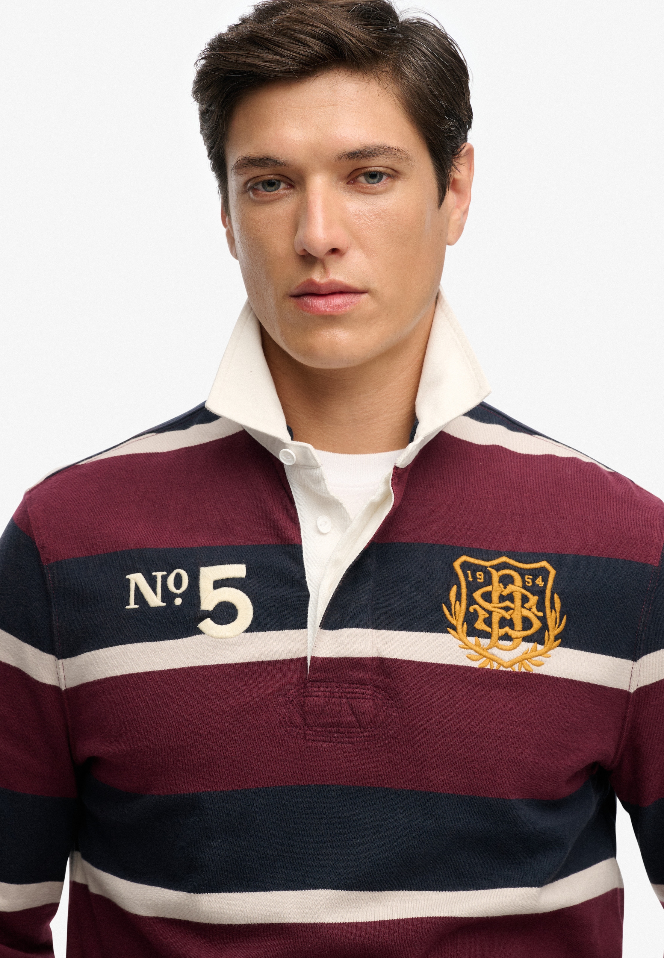 Superdry Langarmshirt »DOUBLE EMBLEM STRIPE RUGBY« aus Baumwolle und Single Jersey, Relaxed Fit, gestreifte Optik