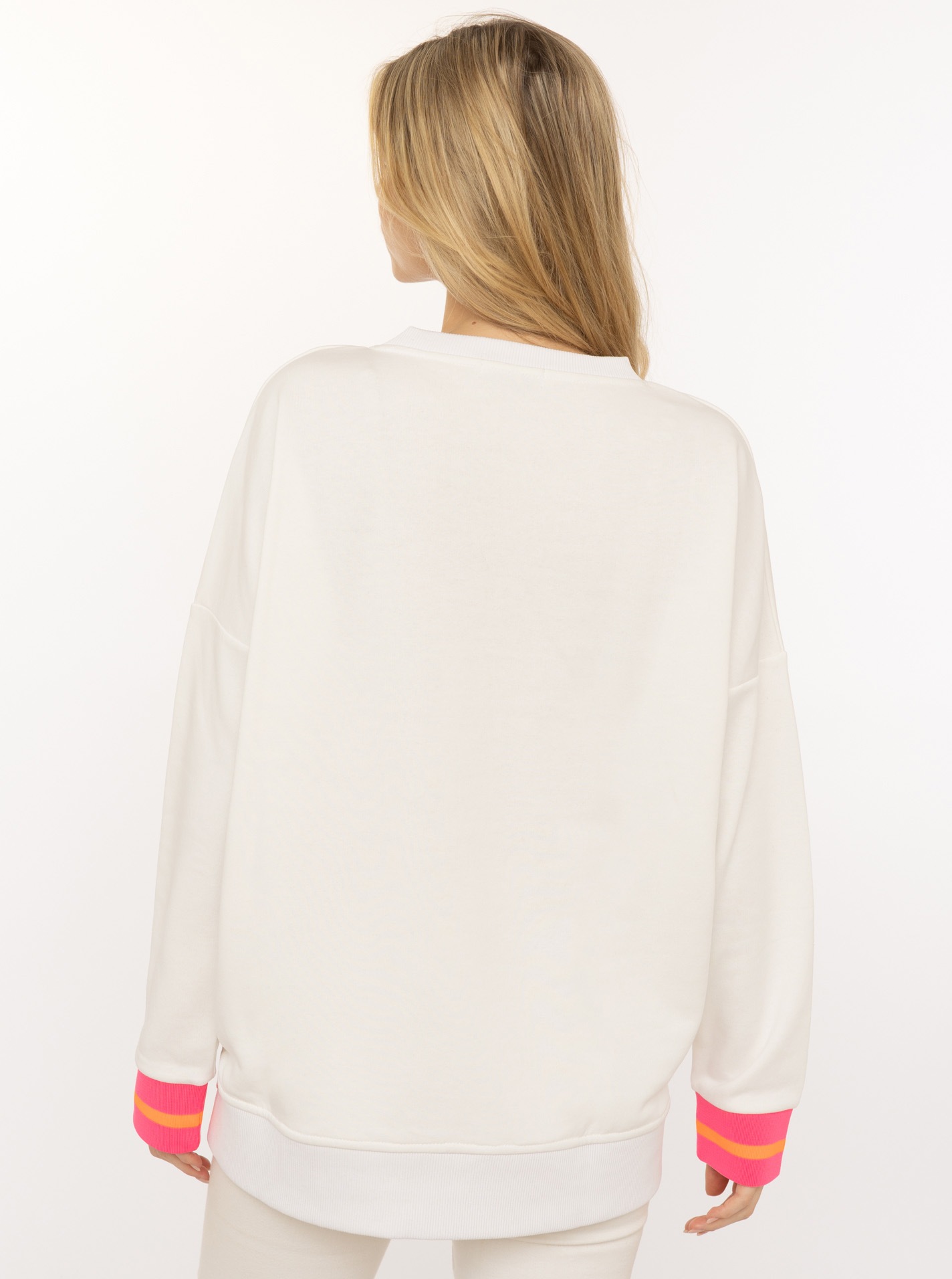 Thumbnail - Zwillingsherz Hoodie ""Positive Mind"", neonfarbenen Bündchen, V-Ausschnitt, Seitenschlitze, Langarm