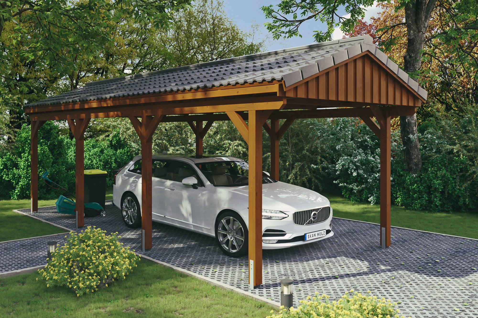 Skanholz Einzelcarport "Fichtelberg" Leimholz braun mit Dachlattung