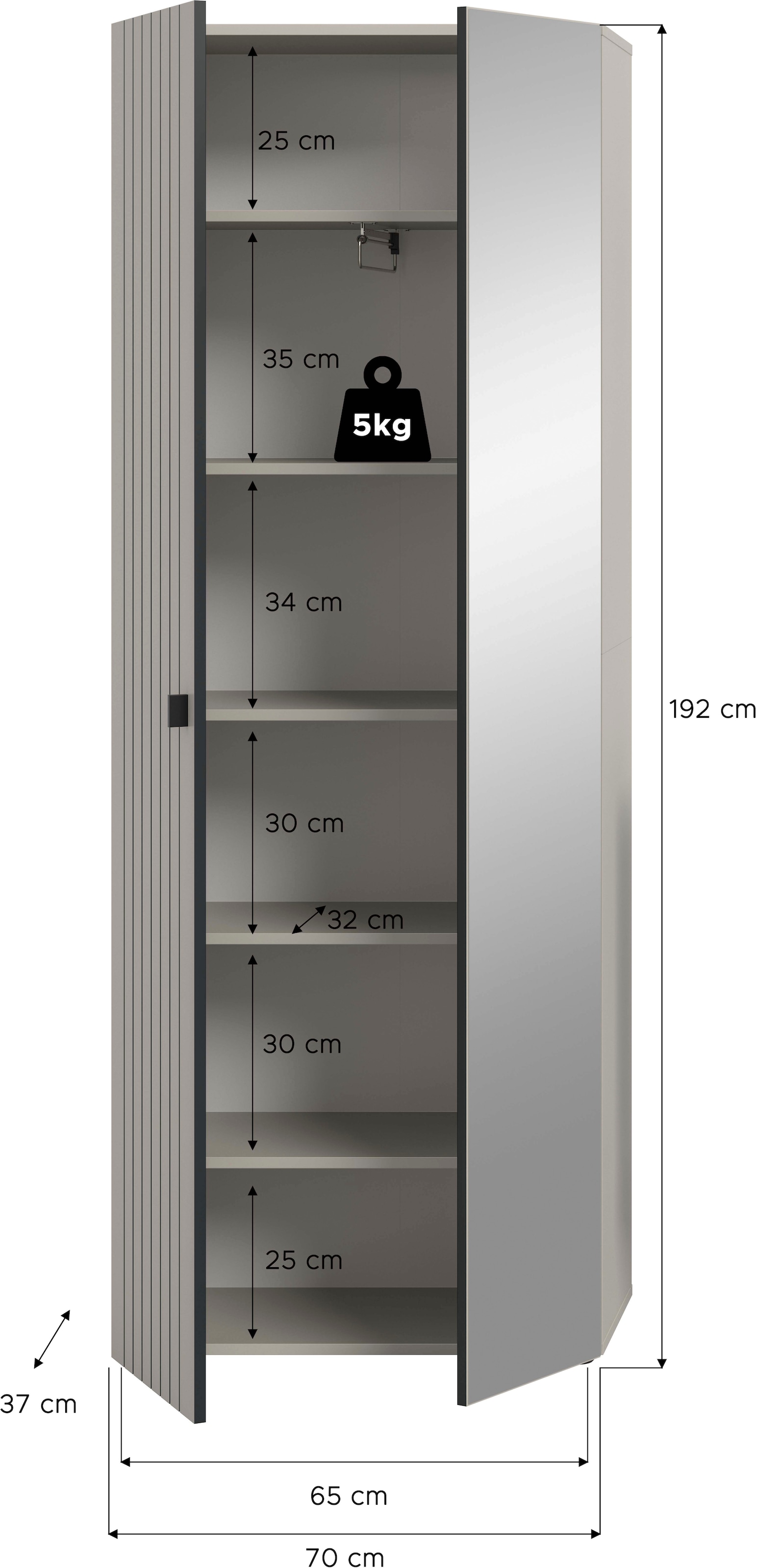 INOSIGN Garderobenschrank »TATIO, Höhe 192 cm, Rillenoptik, Spiegeltür« 1 Stk. tlg.