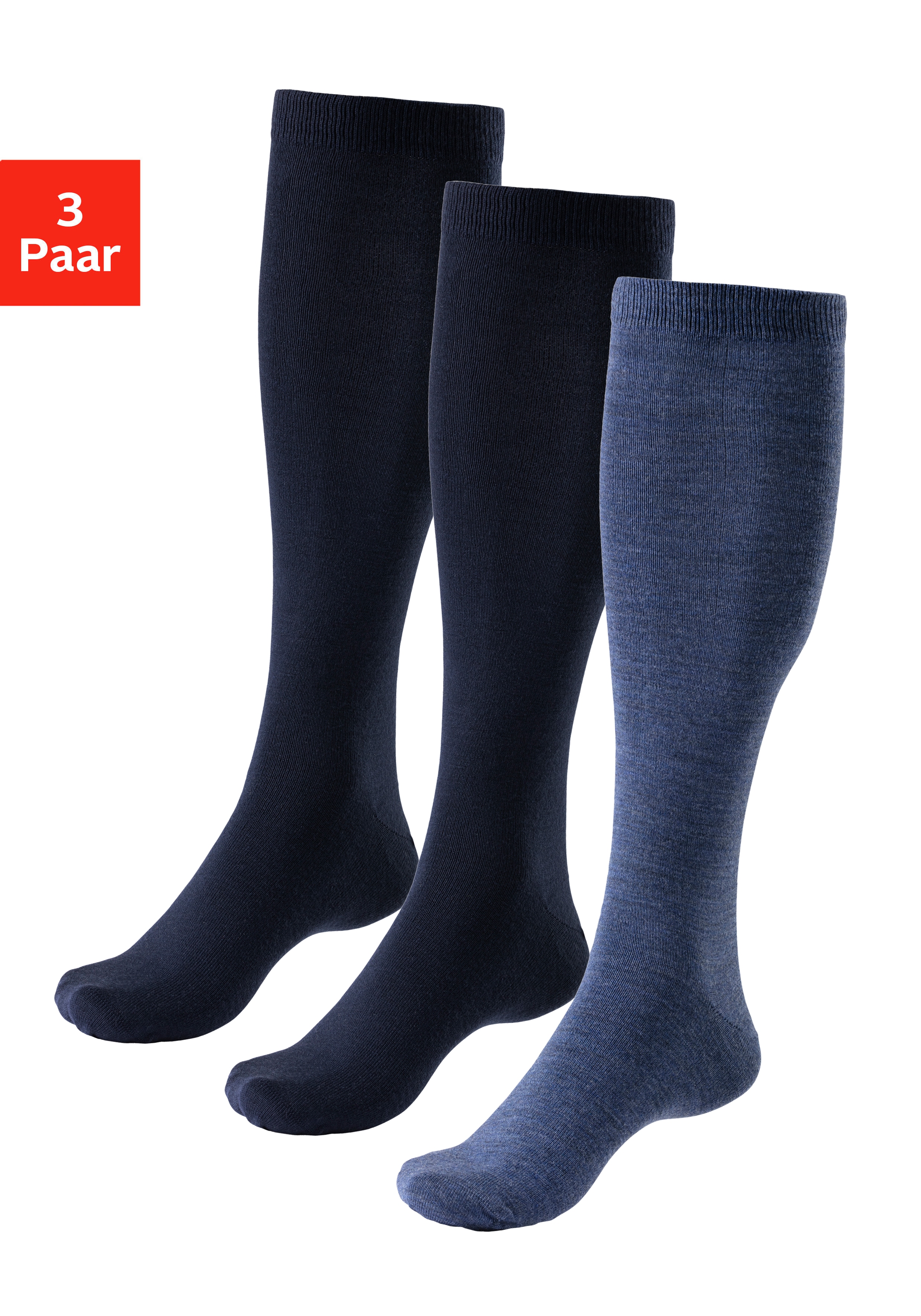 Bench. Kniestrümpfe "Herren Wollkniestrümpfe, uni, weicher Abschluss" Packung, 3 Stk. tlg. Herrenkniestrümpfe mit wärmender Wolle