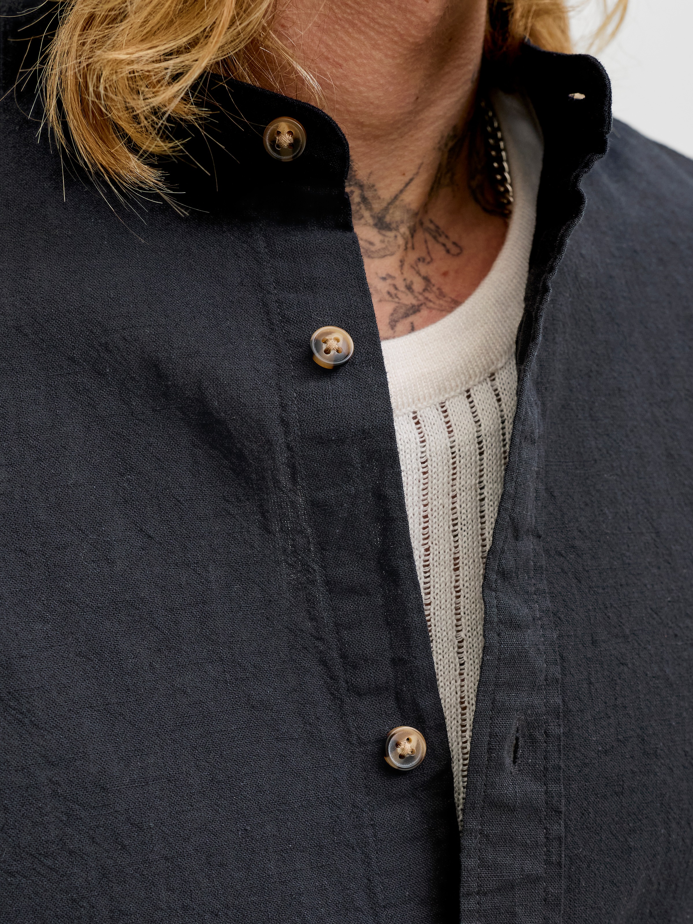 Thumbnail - Jack & Jones Langarmhemd "JJESUMMER LINEN BLEND BAND SHIRT L/S SN" Baumwollmischung, regular fit