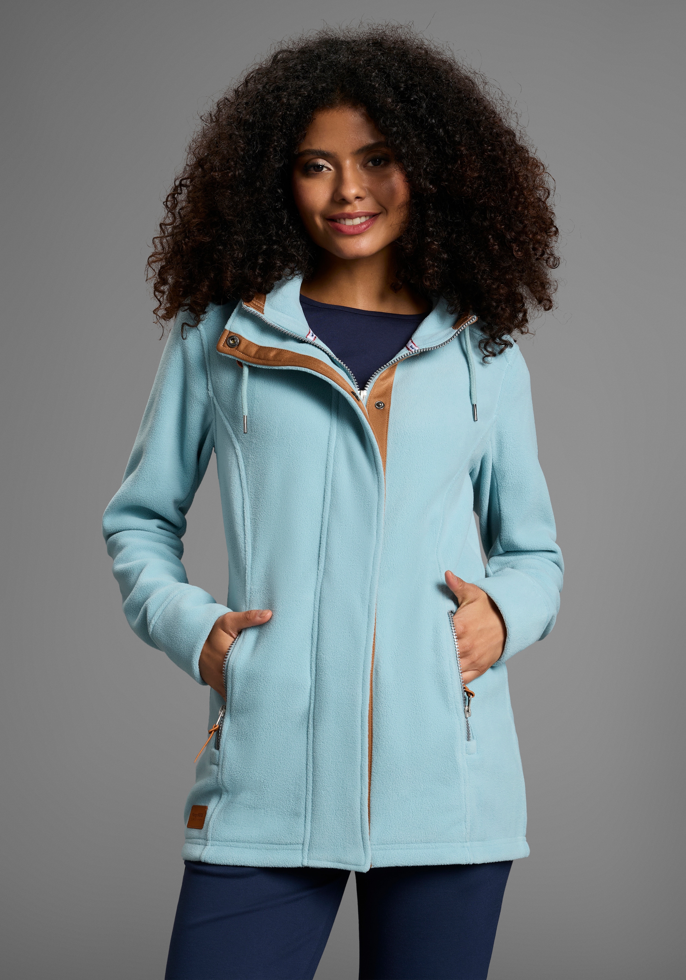 KangaROOS Fleecejacke mit Kapuze hüftbedeckende Länge, mit Kapuze, mit Eing günstig online kaufen