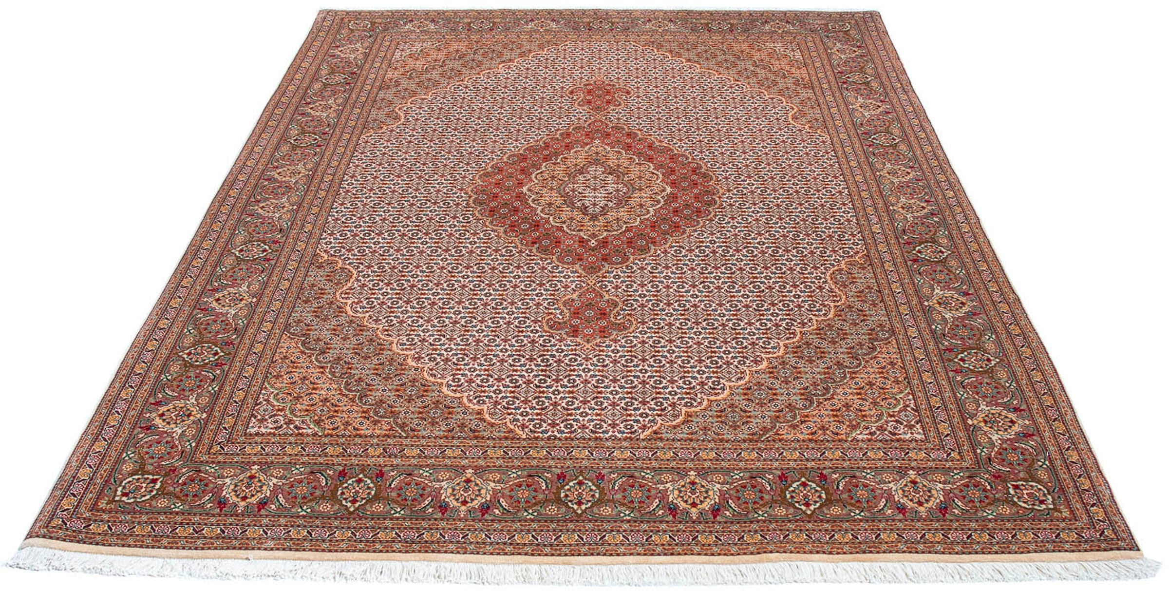 morgenland Orientteppich "Perser - Täbriz - 198 x 149 cm - hellbraun", rechteckig, 10 mm Höhe, Wohnzimmer, Handgeknüpft,