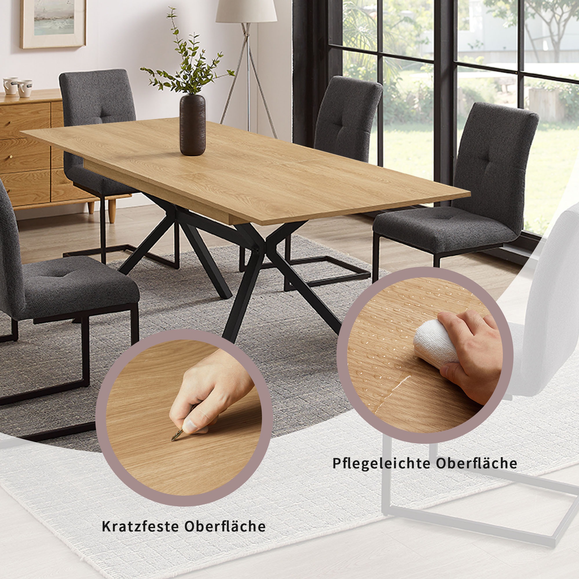 Thumbnail - OTTO home Essgruppe "Vendy, Esstisch ausziehbar plus 6 Freischwinger" Set, Esstisch ausziehbar 160 - 210 cm plus 6 Esszi...