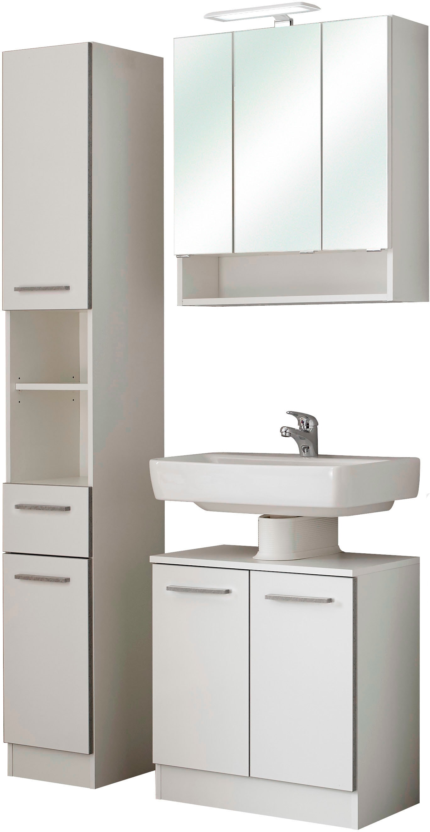 Saphir Badmöbel-Set »Quickset 953 3-teilig, Waschbeckenunterschrank und LED-Spiegelschrank«, (Set), in Weiß Glanz, Badmöbel inkl. Türdämpfer, ohne Waschbecken, 7 Türen