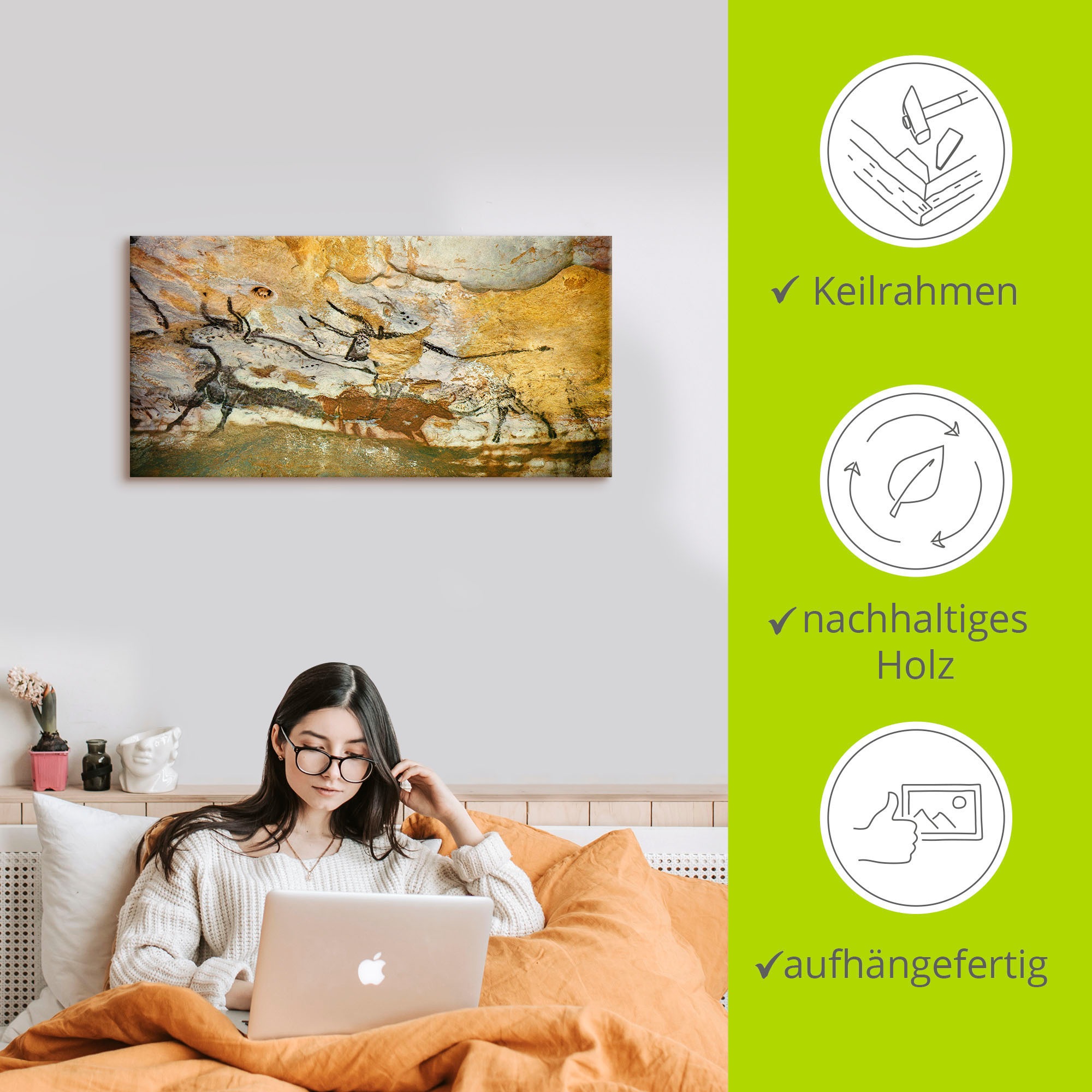 Artland Wandbild »Höhle von Lascaux Stiere«, Wildtiere, (1 St.), als Leinwandbild, Poster, Wandaufkleber in verschied. Größen