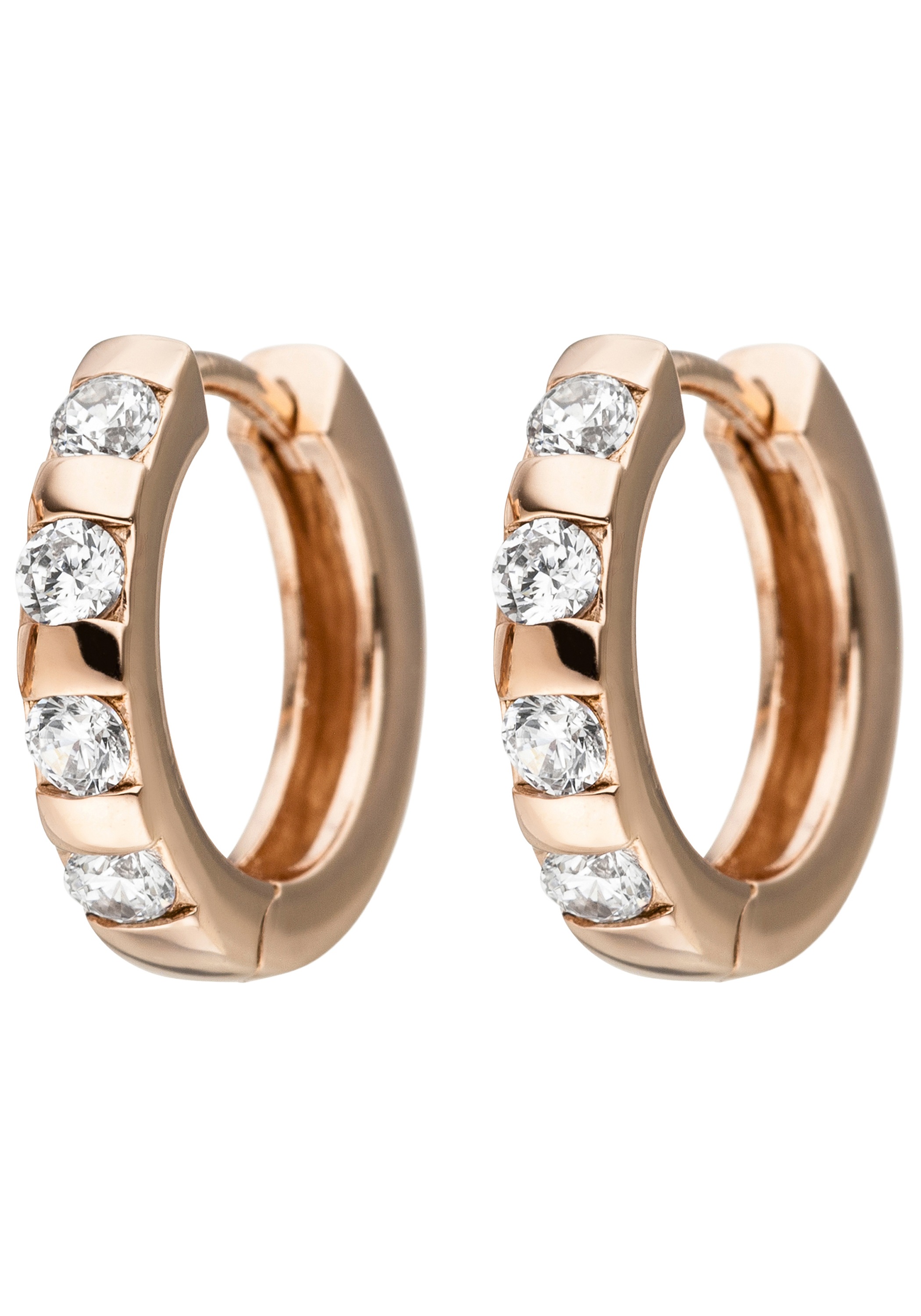 JOBO Paar Creolen »Ohrringe mit 8 Zirkonia« 925 Silber roségold vergoldet