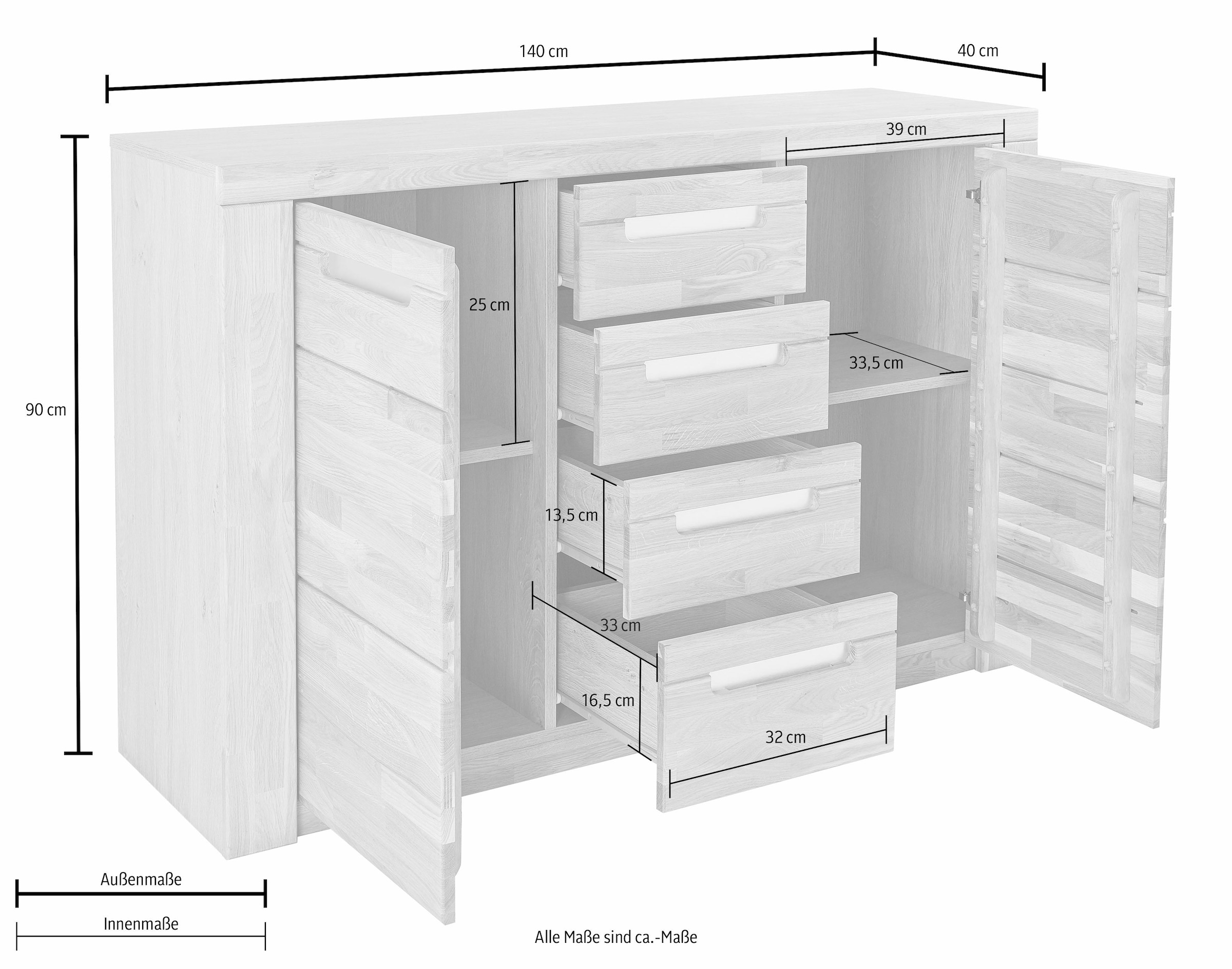 Woltra Sideboard »Kolding«, Breite 140 cm mit 4 Schubkästen