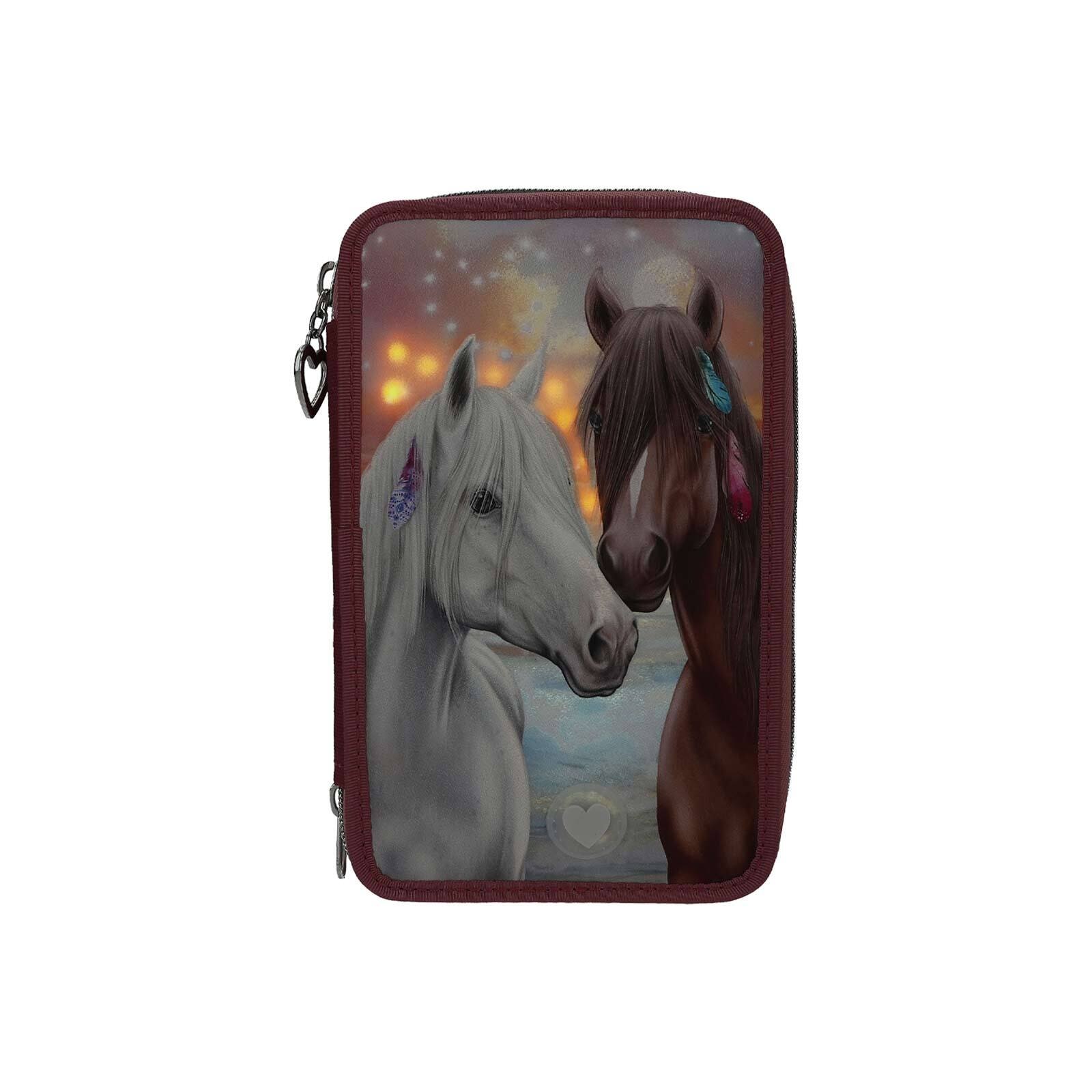 Depesche Buntstift »3-Fach Federtasche LED Pferde Miss Melody 20 x 13 x 7,5 cm rostrot«