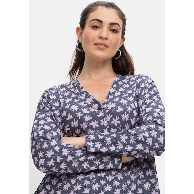 Sheego Langarmshirt »Große Größen«, mit Alloverdruck und Faltendetail  online kaufen | BAUR