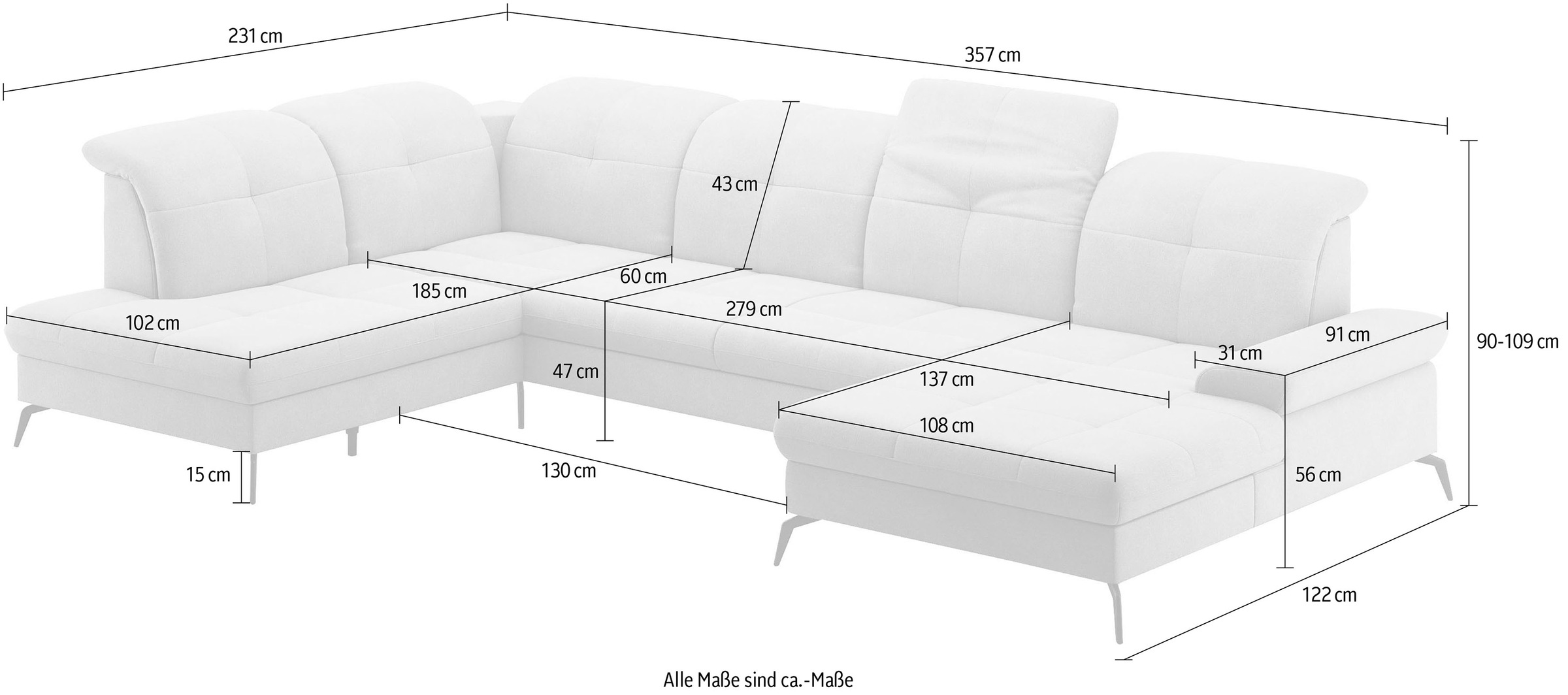 sit&more Wohnlandschaft »Amica«, inkl Sitztiefenverstellung und Armteilverstellung