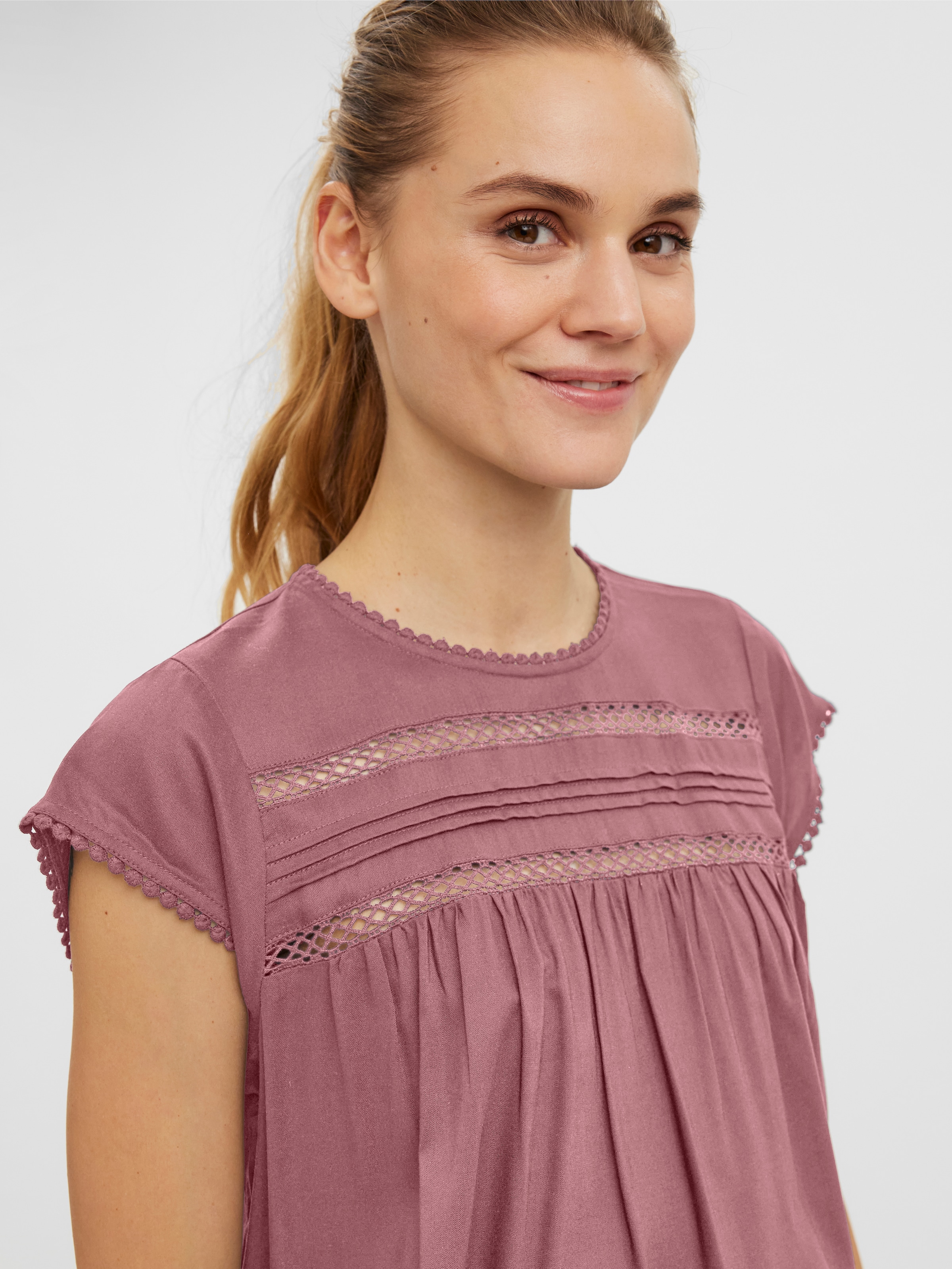 Vero Moda Kurzarmbluse »VMDEBBIE PLEAT S/L TOP GA NOOS« Viskose, regular fit