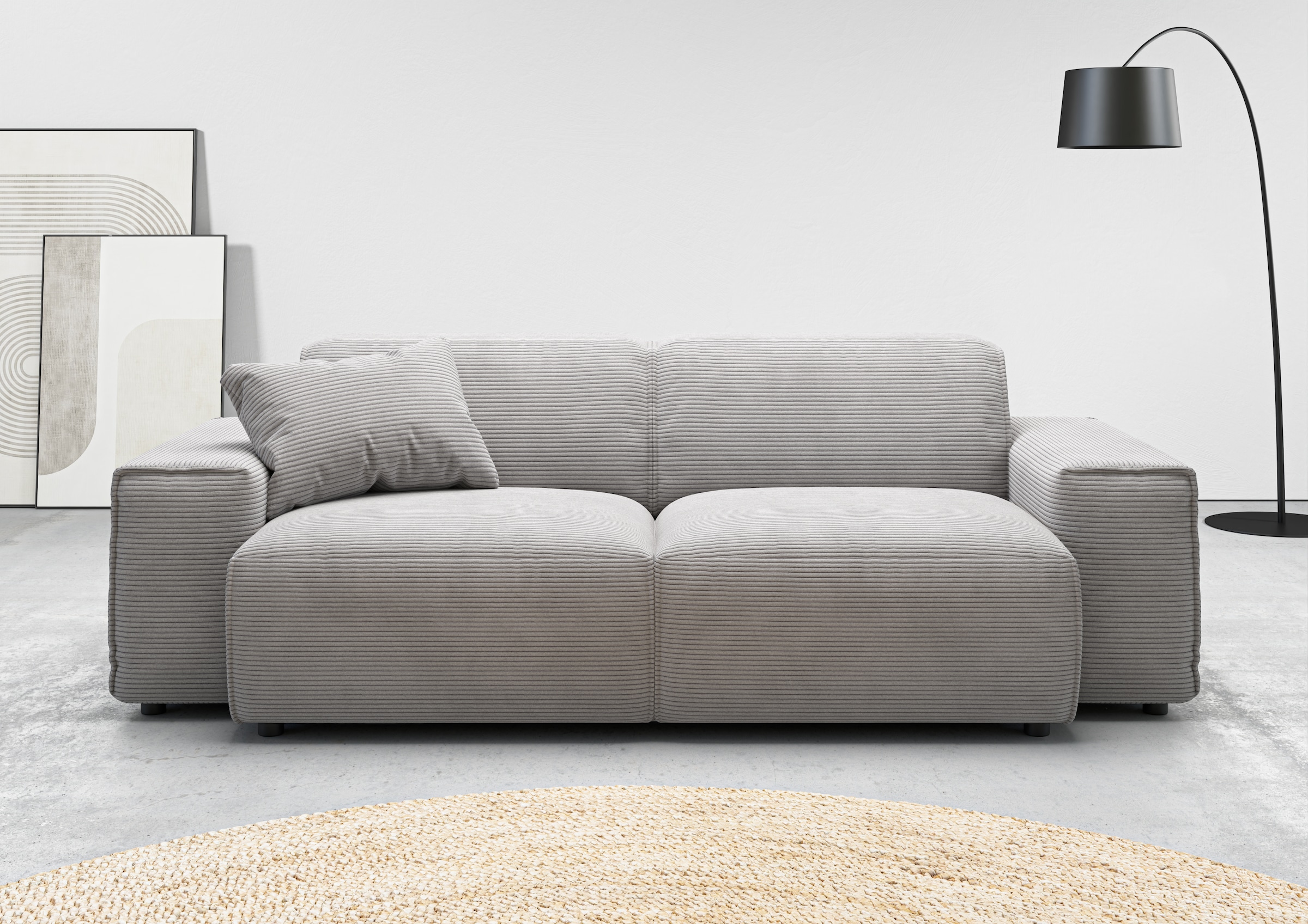 2,5-Sitzer HOME AFFAIRE "Glimminge auch in Breitcord, Feincord + Easy care-Bezug", grau, B:214cm H:71cm T:101cm, 12% Polyaxryl, 88% Polyester, Sofas, besondere Kedernähte, Zierkissen