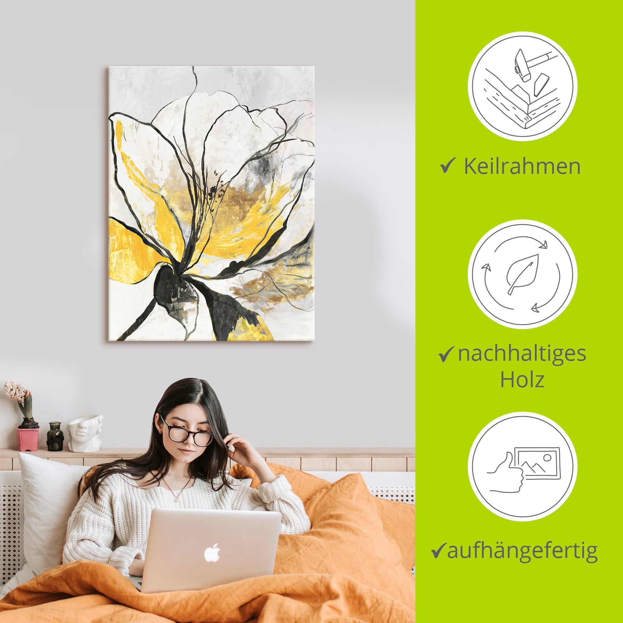 Artland Wandbild »Umrissenes Blumenmuster I gelbe Version«, Blumenbilder, (1 St.), als Alubild, Outdoorbild, Leinwandbild, Poster, Wandaufkleber