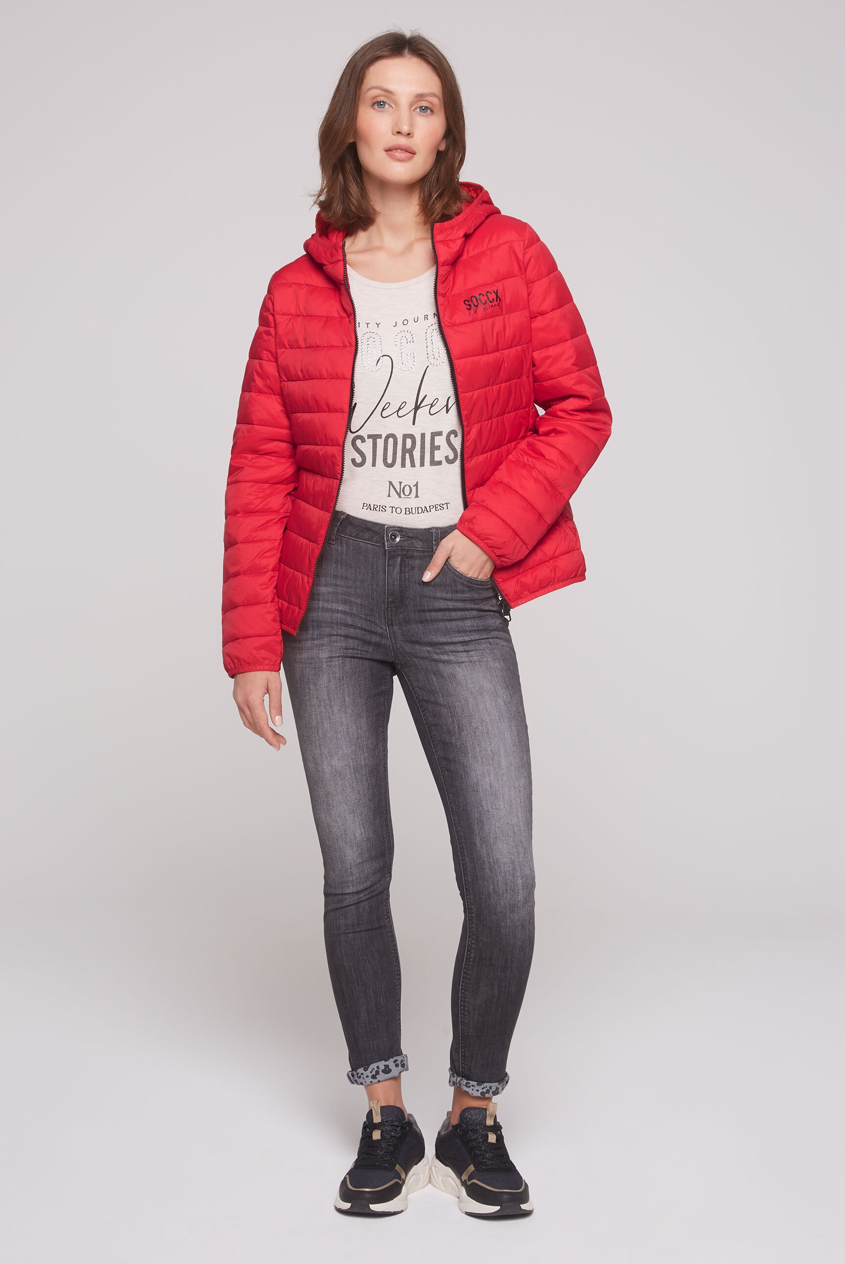 SOCCX Outdoorjacke, mit Kapuze, mit elastischem Saumabschluss