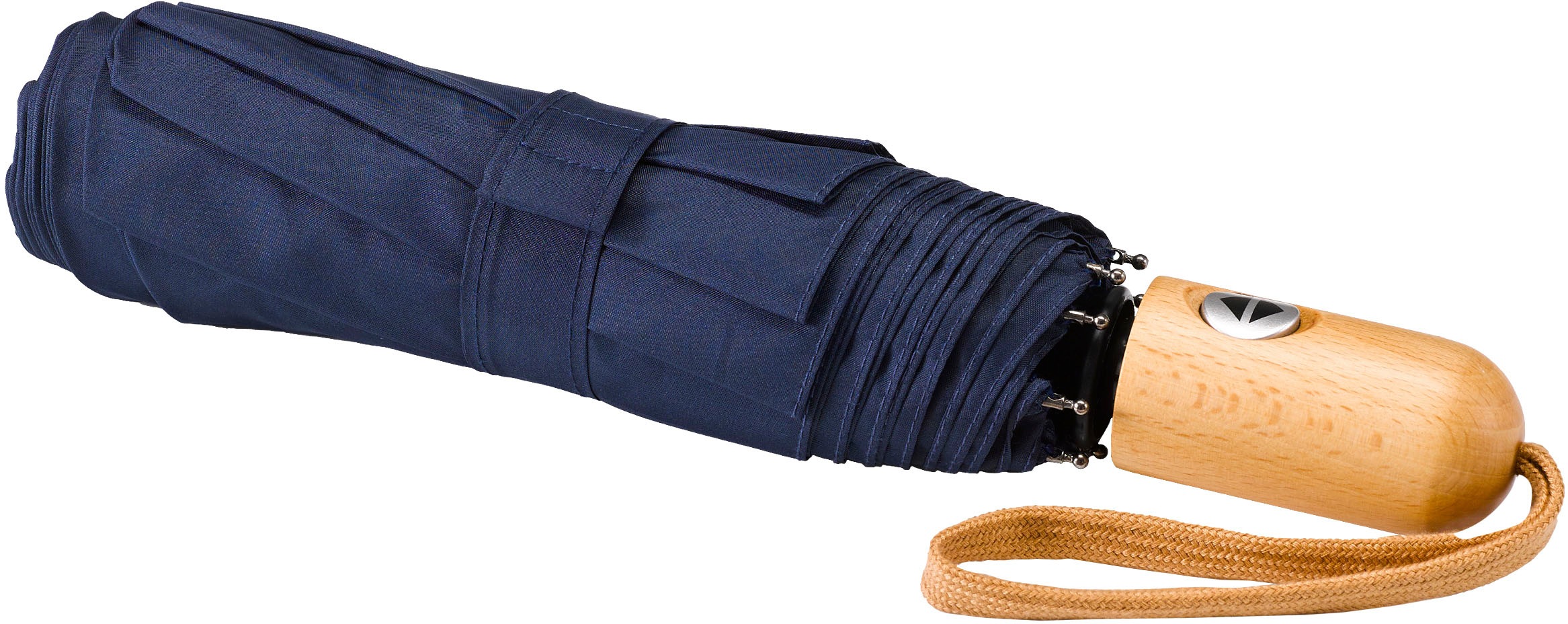 EuroSCHIRM® Taschenregenschirm »Taschenschirm 32P7-PET«, Taschenregenschirm 32P7-PET, marineblau, Automatik, Buche Holzgriff