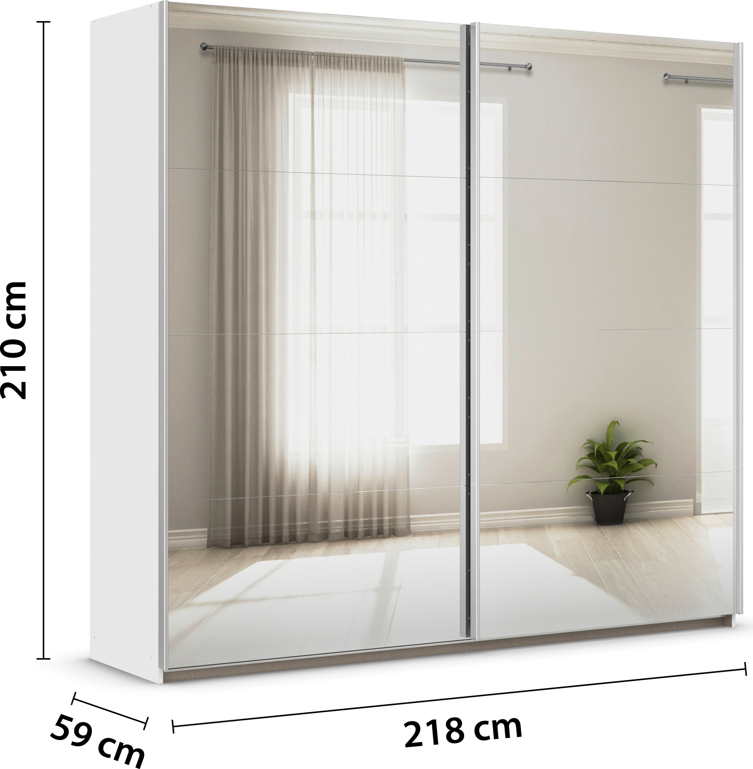 rauch Kleiderschrank »Schwebetürenschrank Schrank Garderobe Wäscheschrank ASTANA« 3 Ausstattungen BASIC/CLASSIC/PREMIUM (inkl. SOFT-CLOSE-FUNKTION),  großflächige Spiegelfront, B/H/T: 218/210/59 cm MADE IN GERMANY