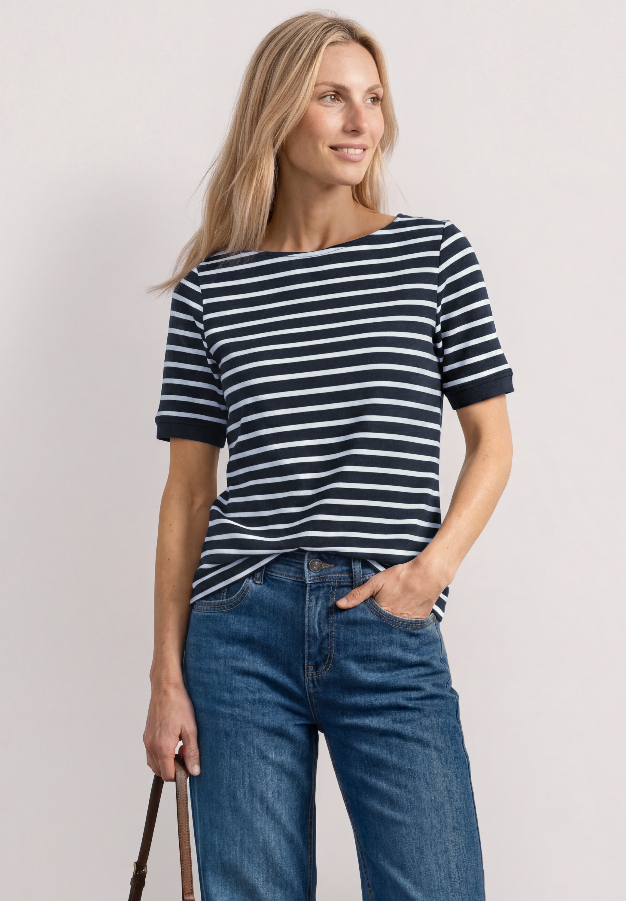 STREET ONE Rundhalsshirt Sommershirt mit Boat Neck und Streifen