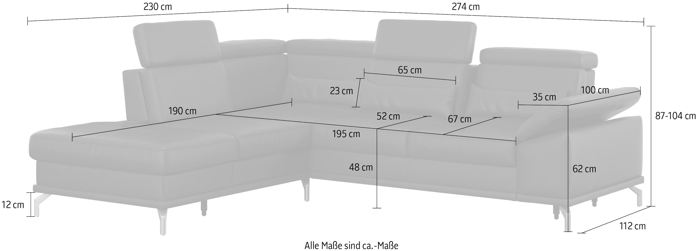 sit&more Ecksofa »Cabrio L-Form«, mit Sitztiefenverstellung und Federkern, 3 Nierenkissen