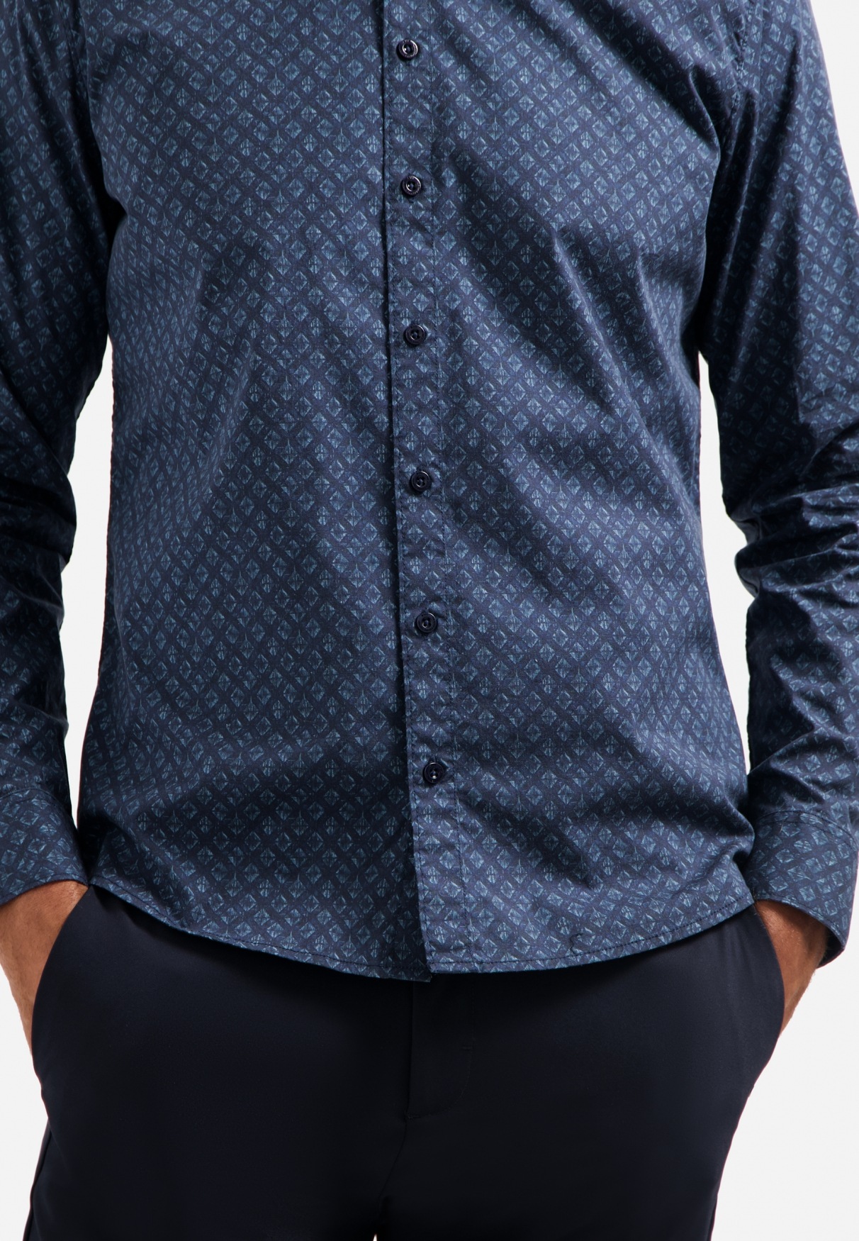 NO EXCESS Langarmhemd »No Excess Stretchhemd mit Print Shirt Strech Allover Printed«