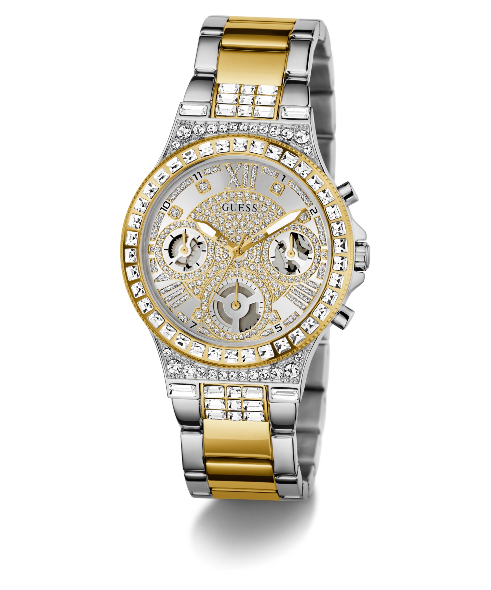 Guess Quarzuhr »MOONLIGHT«, Armbanduhr, Damenuhr, Edelstahlarmband, Kristallglas