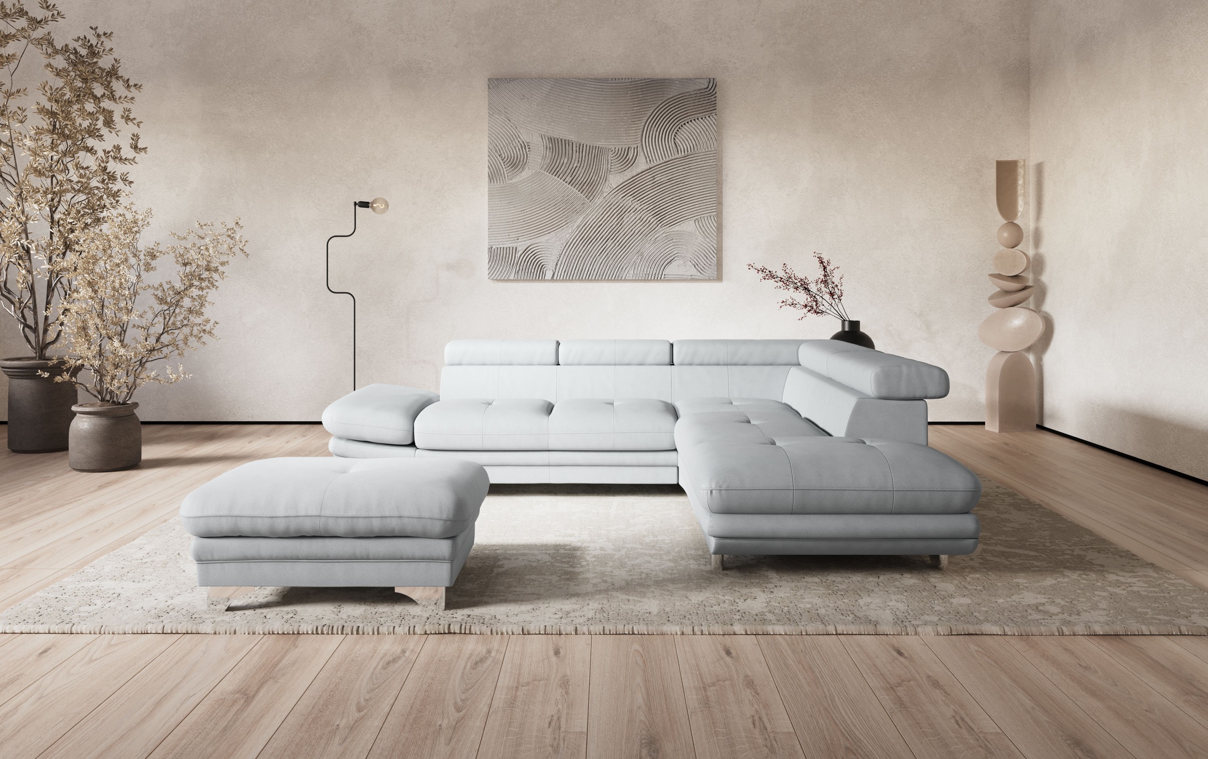 COTTA Ecksofa "Enterprise L-Form, B: 277 cm x L: 238 cm, bequeme Wellenunterfederung" Arm- & Kopfteilverstellung, optional Schlaffunktion