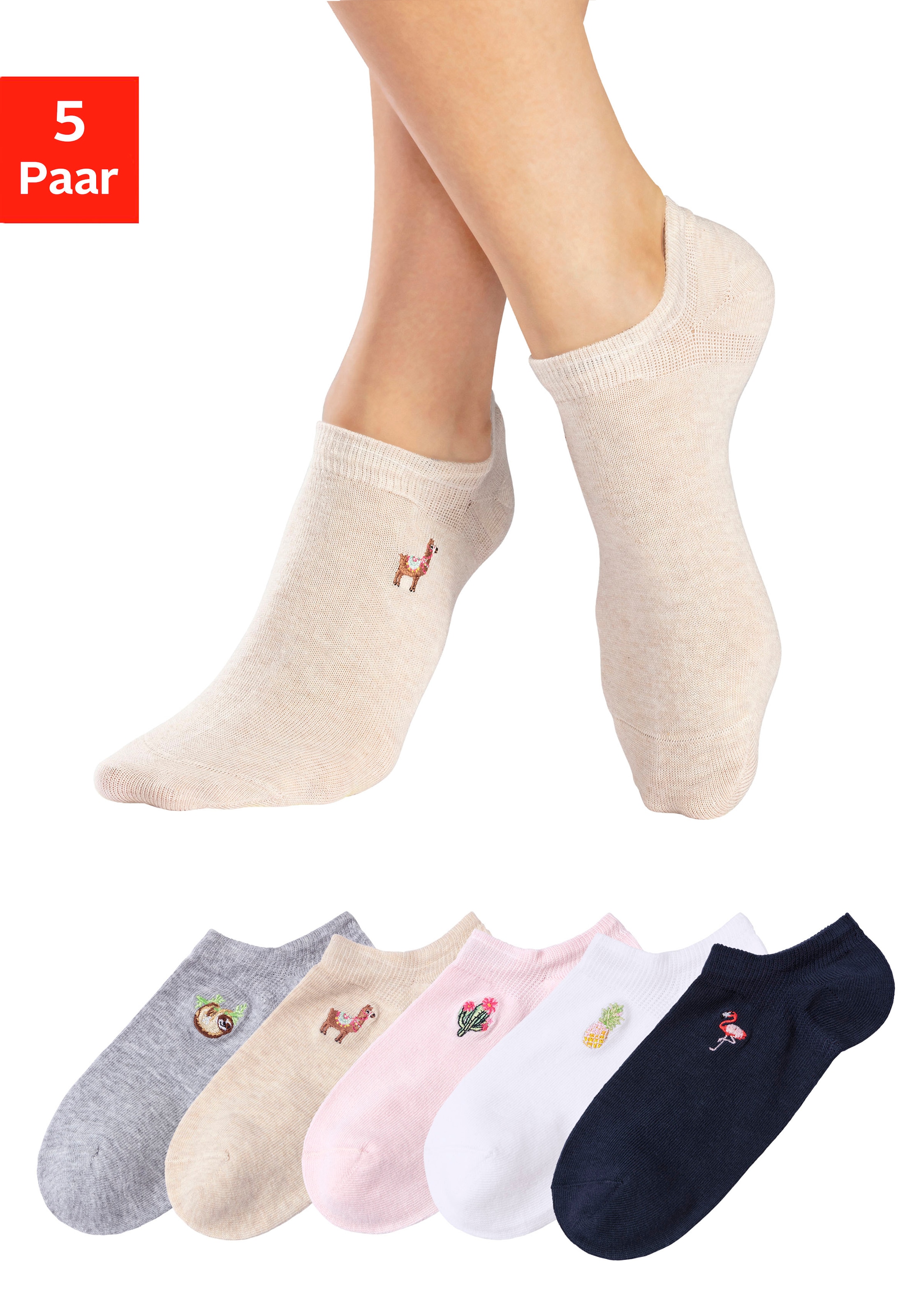 H.I.S Sneakersocken Packung, 5 Stk. tlg. mit Motivstickerei günstig online kaufen