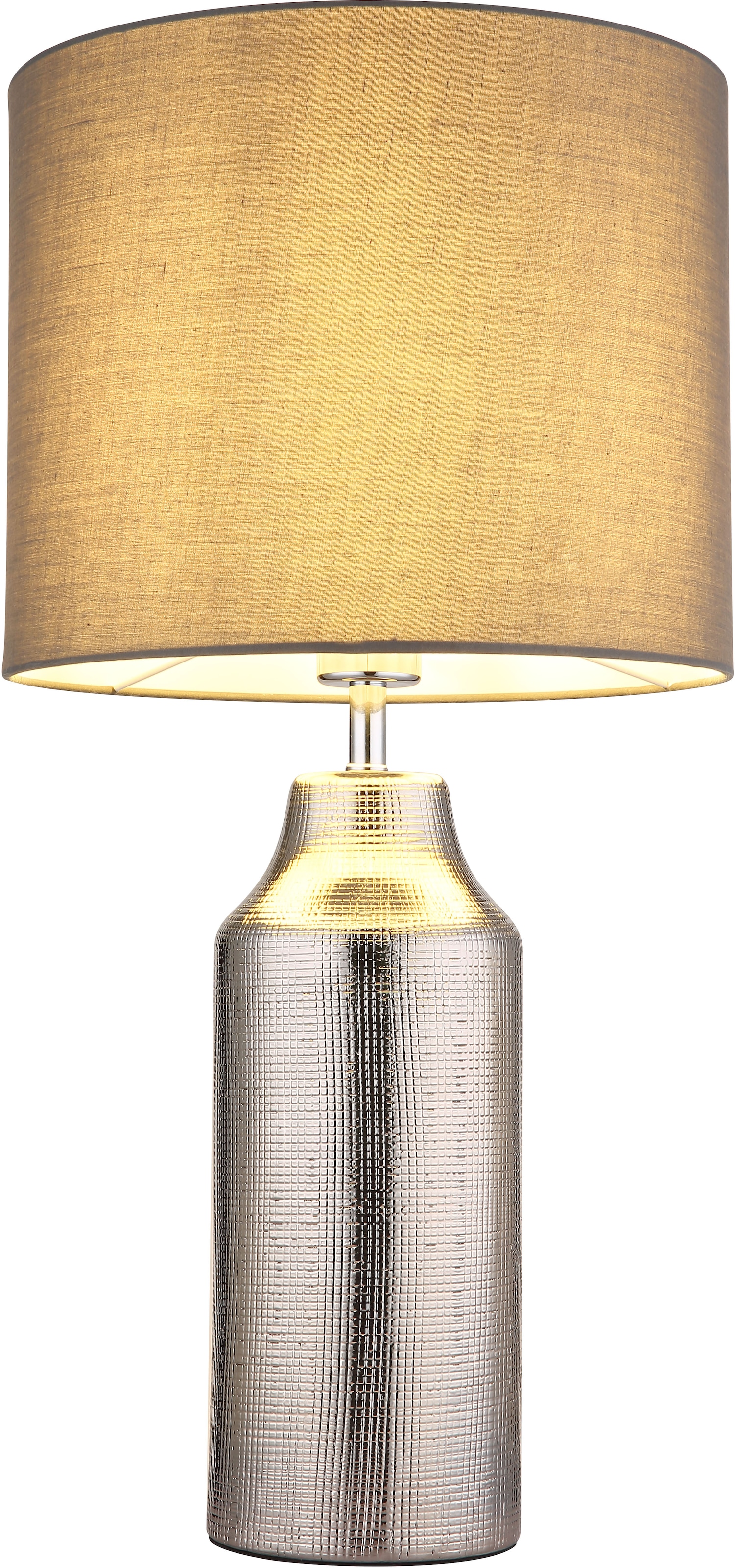 GLOBO LIGHTING Tischleuchte »ELDEN«, Leuchtmittel E27 | ohne Leuchtmittel, Tischlampe/Keramik/silberfb. /Textil grau/Wohnzimmer/Flur/Schlafzimmer