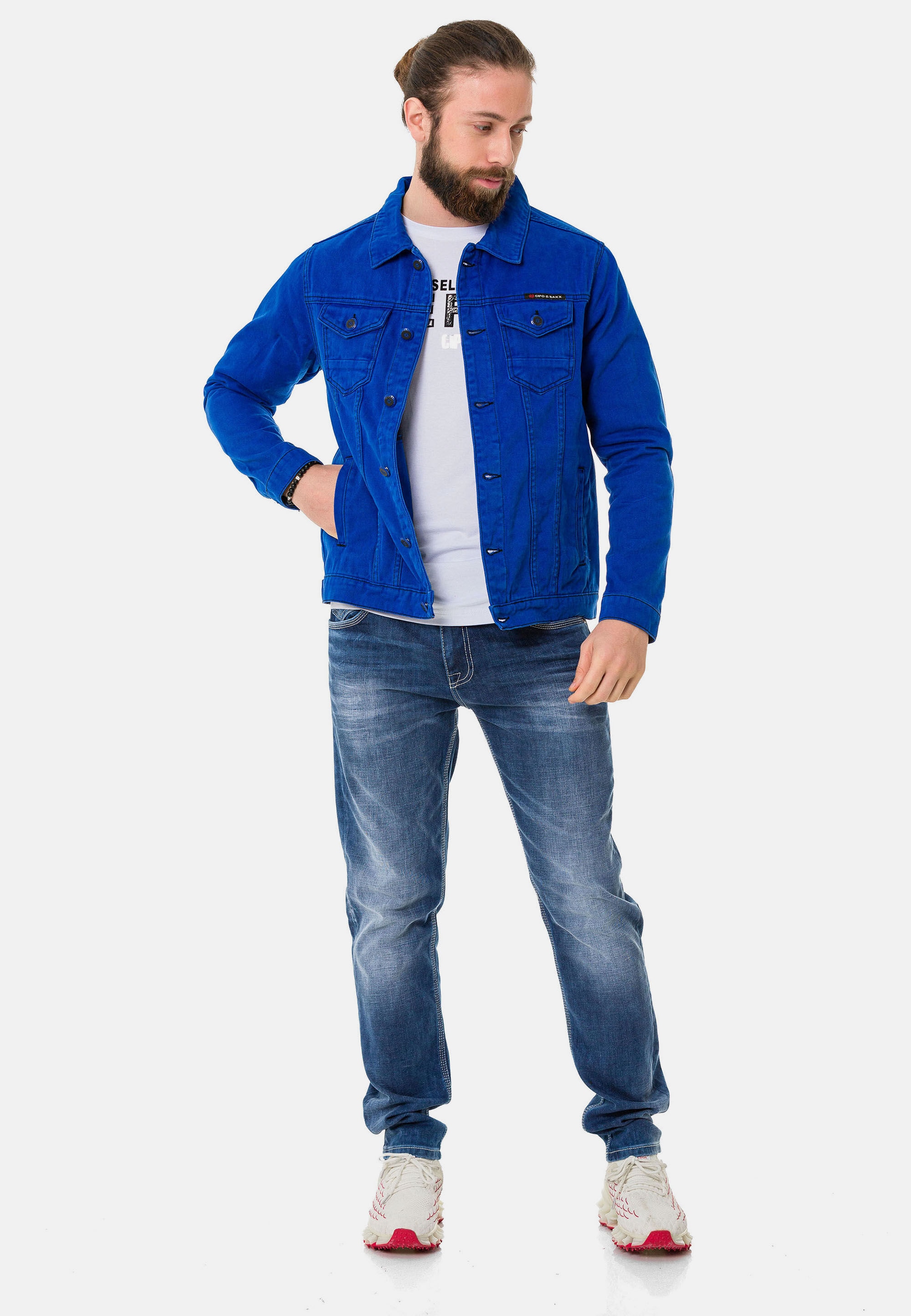 Cipo & Baxx Jeansjacke »CJ289« ohne Kapuze mit Knopfleiste