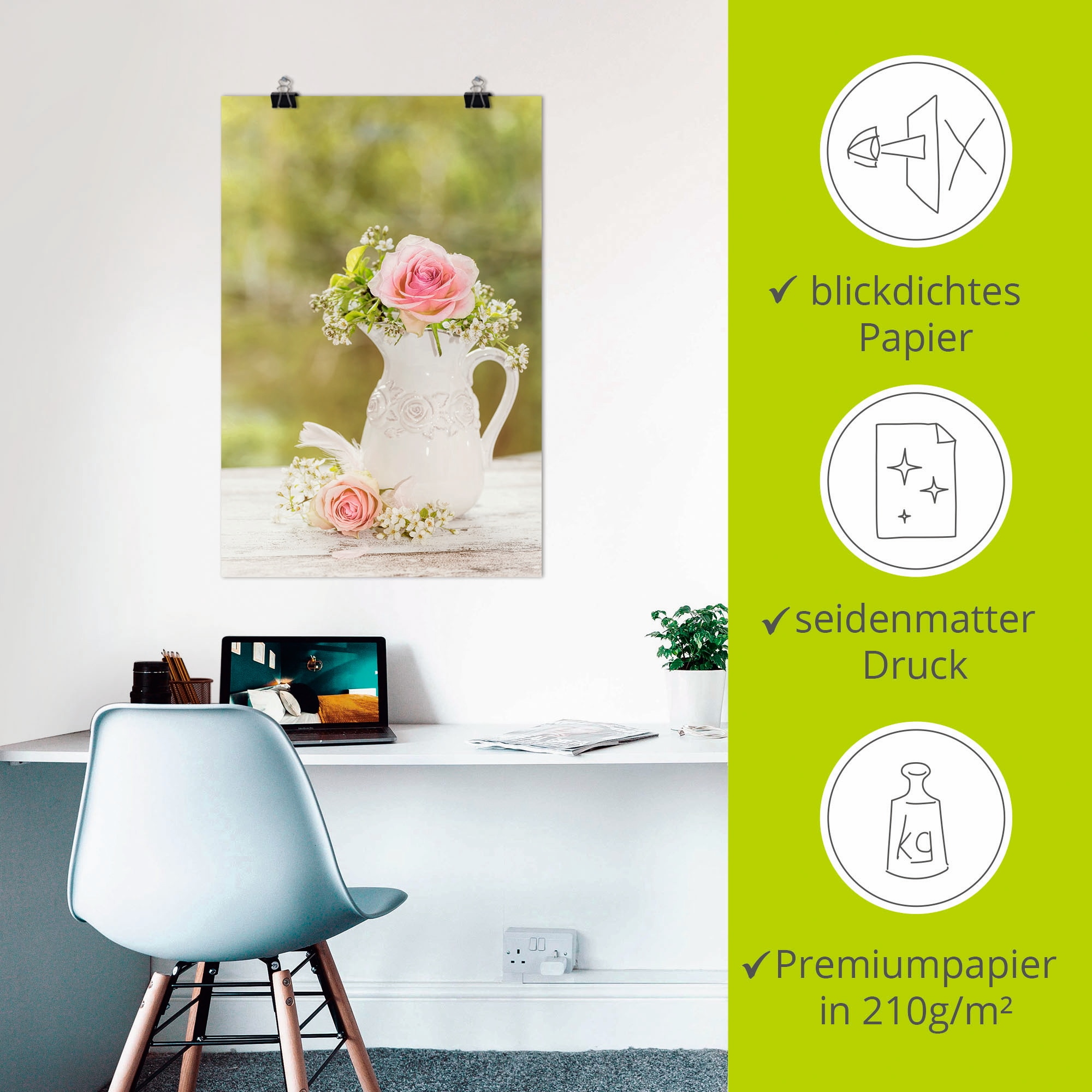 Artland »Vintage Rosen in Vase« Blumen 1 Stk. tlg. als Alubild, Leinwandbild, Poster in verschied. Größen