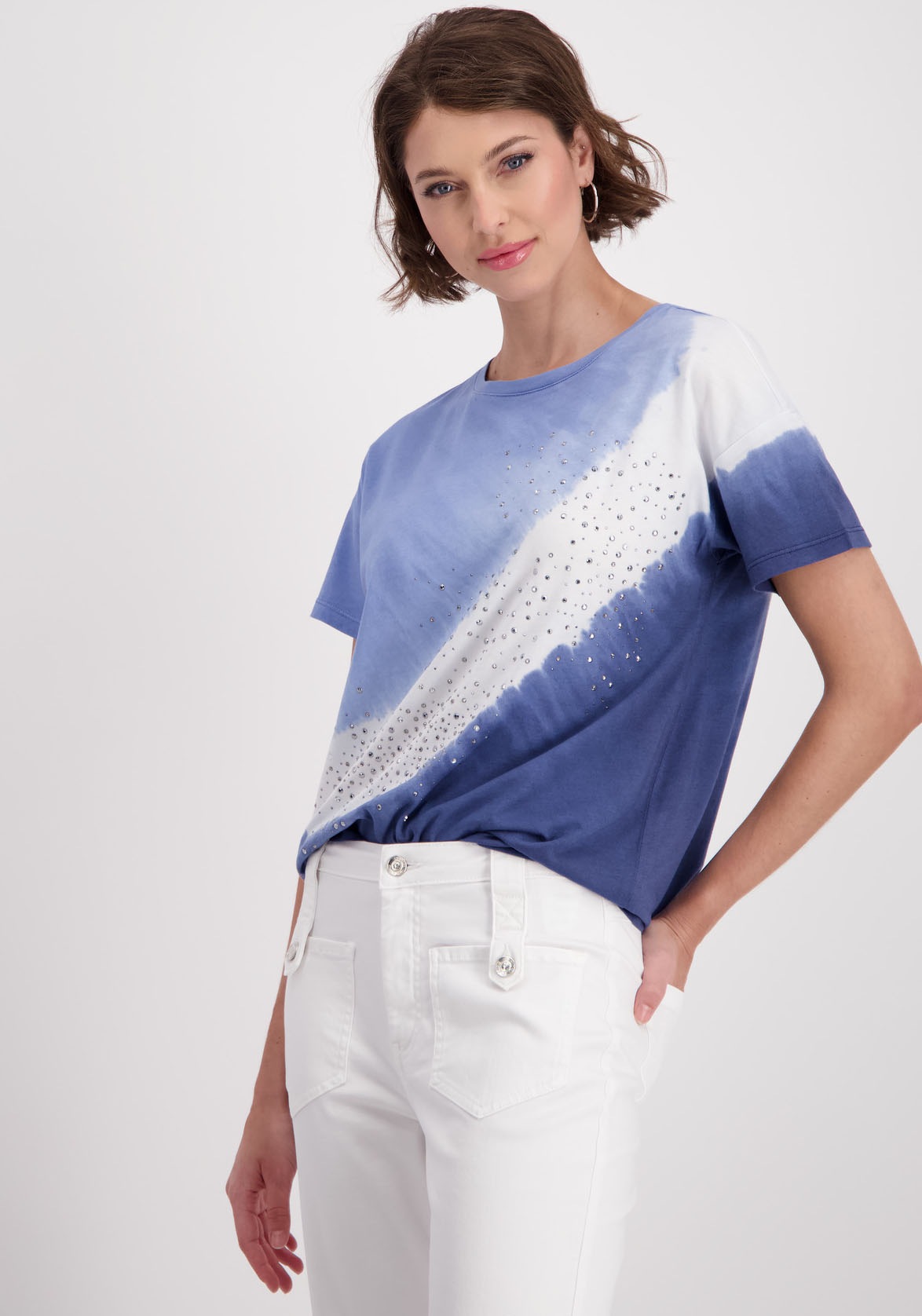 Monari Rundhalsshirt, im Batikmuster mit Glitzersteinen