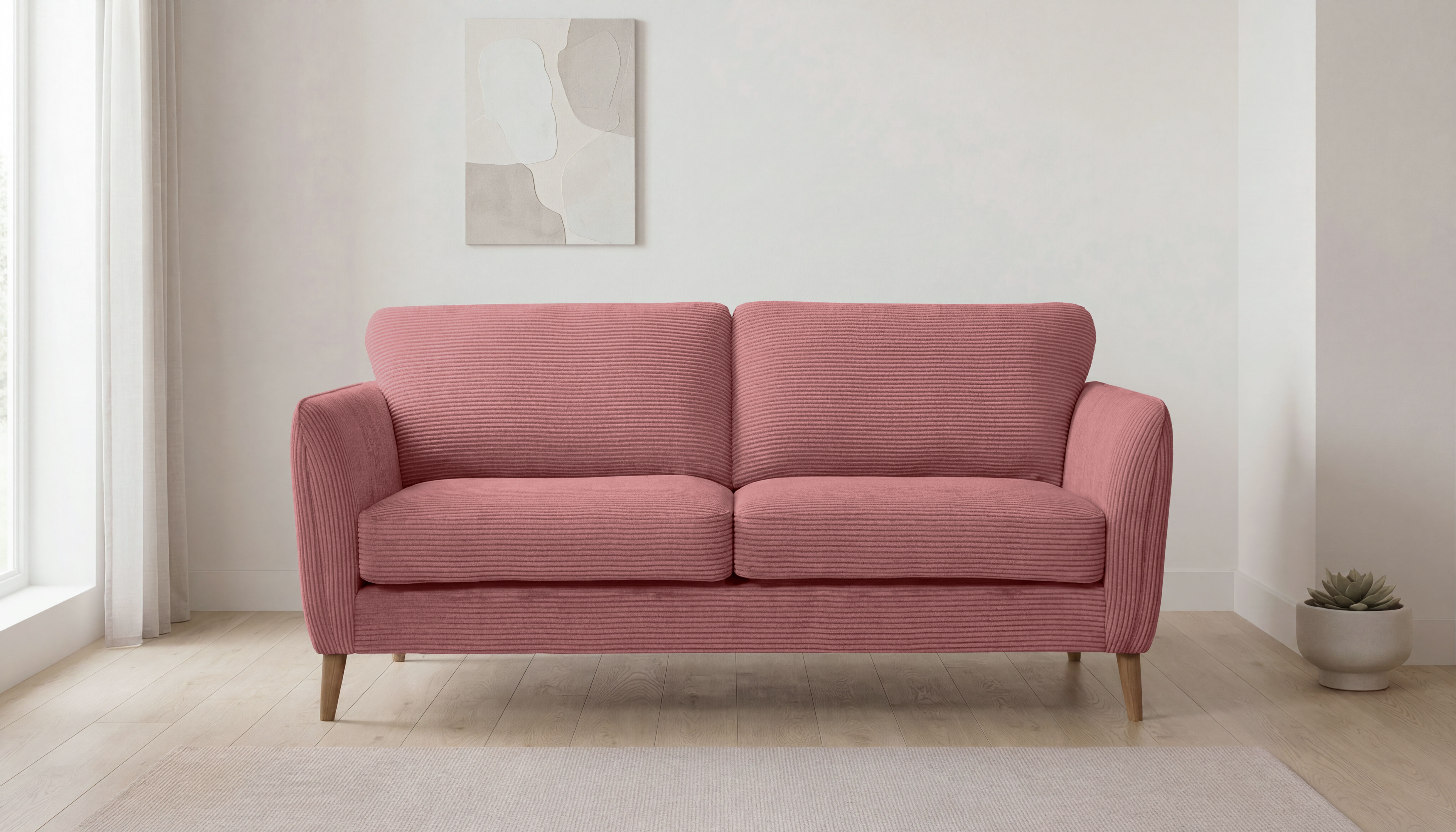 OTTO home 2-Sitzer "MARSEILLE Kompaktsofa 170 cm, Cord, Flachgewebe, Struktur, Webstoff" Massivholzbeine Eiche, Landhausstil, Wellenunterfederung