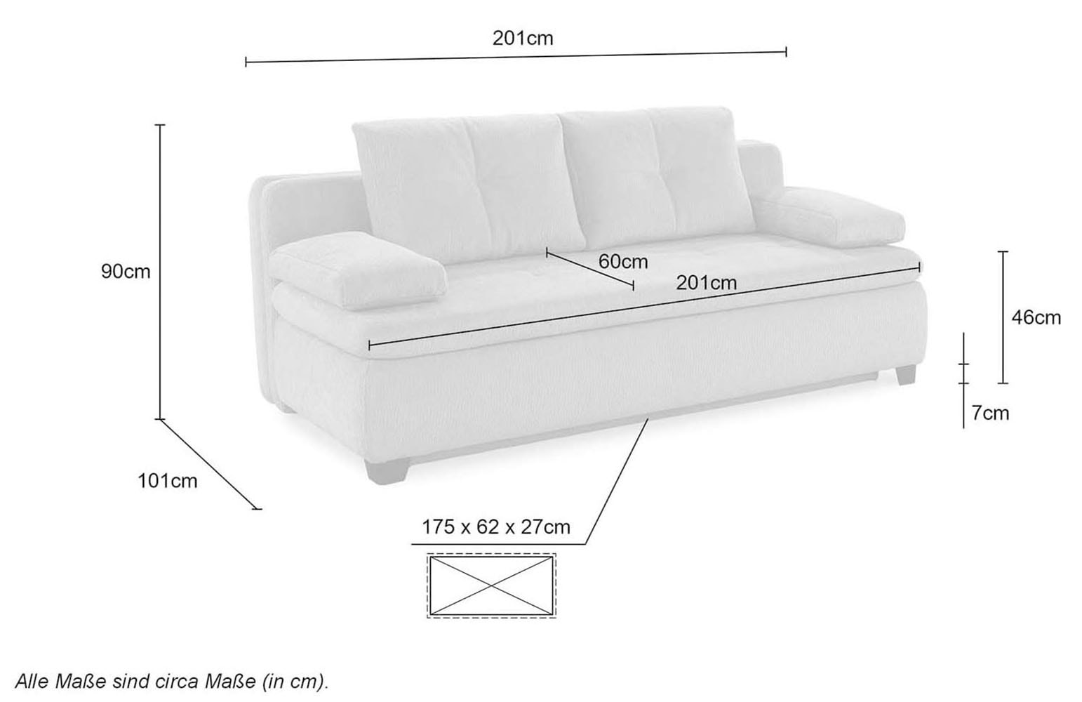 Jockenhöfer Gruppe Schlafsofa »Balu, Dauerschlafsofa, 140kg Belastbarkeit je Sitz« Bettkasten, Gästebett, Hub-Schwenkbeschlag