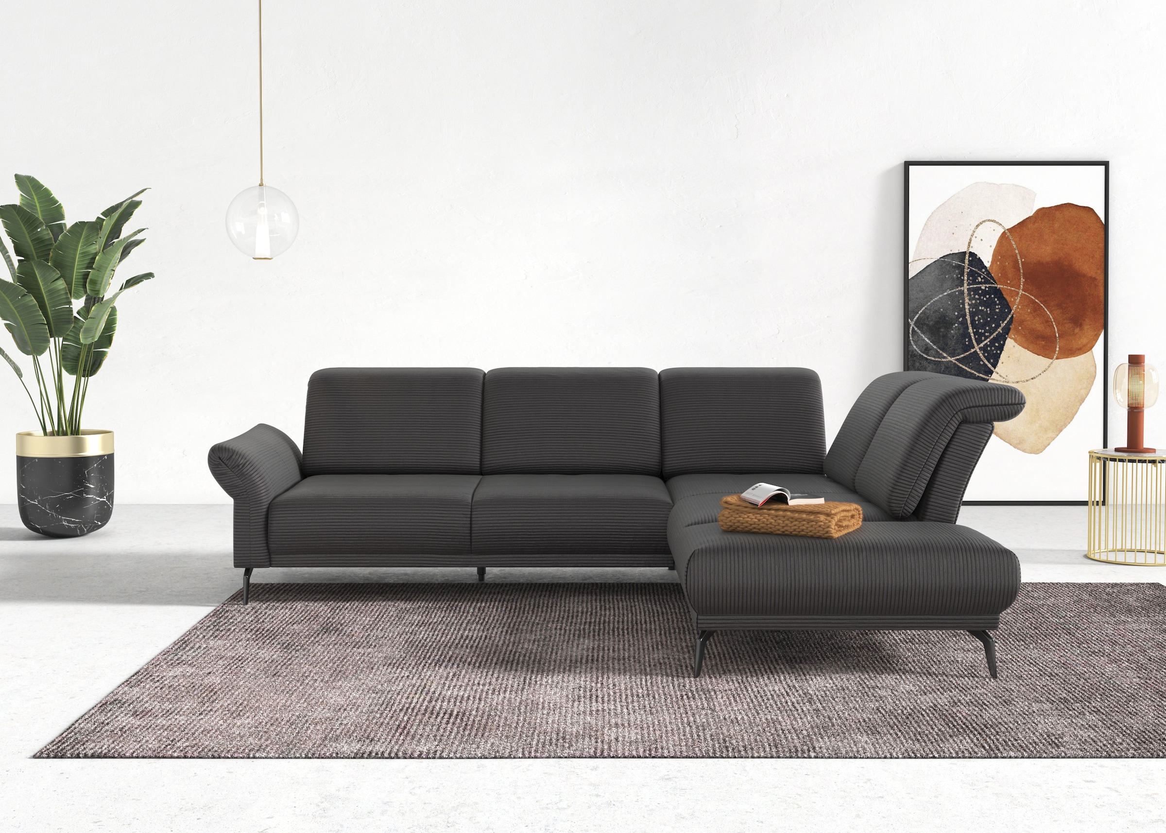 INOSIGN Ecksofa »Coco L-Form«, Sitztiefen-, Arm- und Kopfteilverstellung, Cord-Bezug, Fußhöhe 15 cm