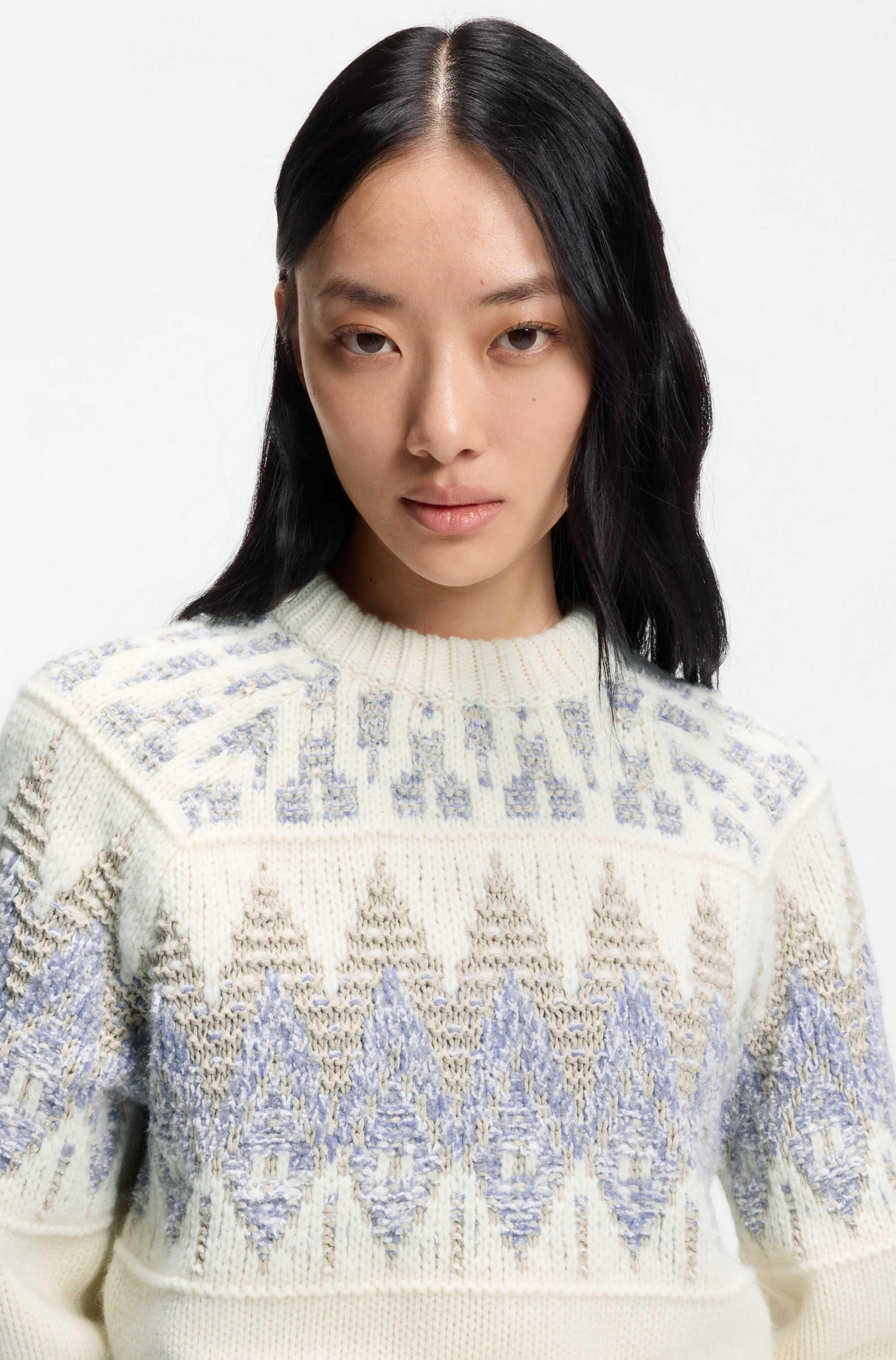 BOSS ORANGE Strickpullover »Farombo Premium Damenmode« mit Jacqaurdmuster, Rundhalsform